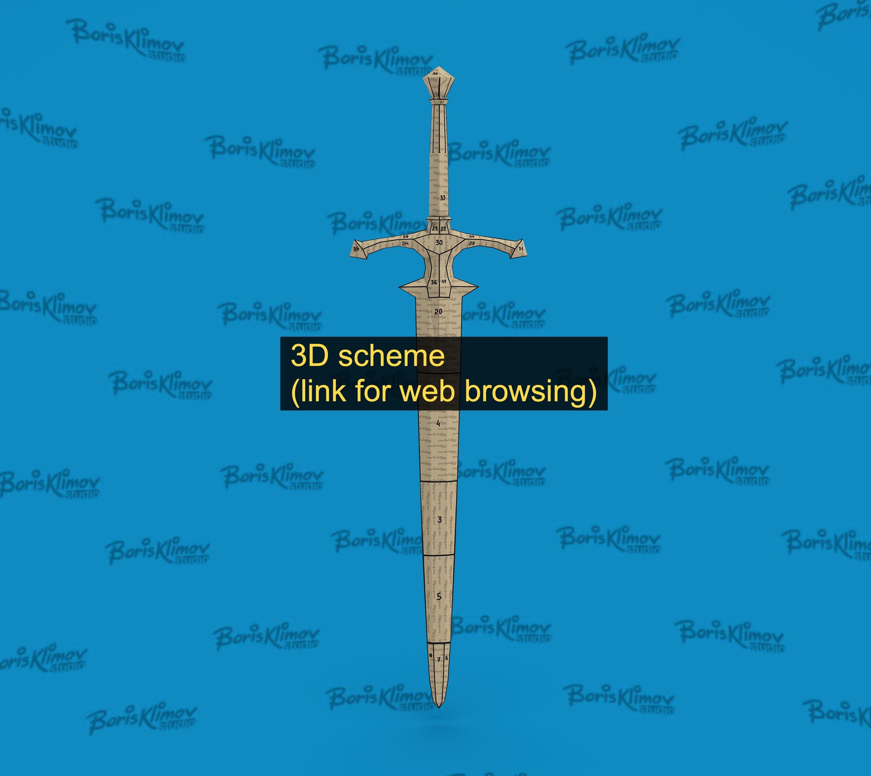 Medieval Sword 3d sculpture. DIY Welding Plan. Digital files (.pdf, .dxf CNC Cutting)
