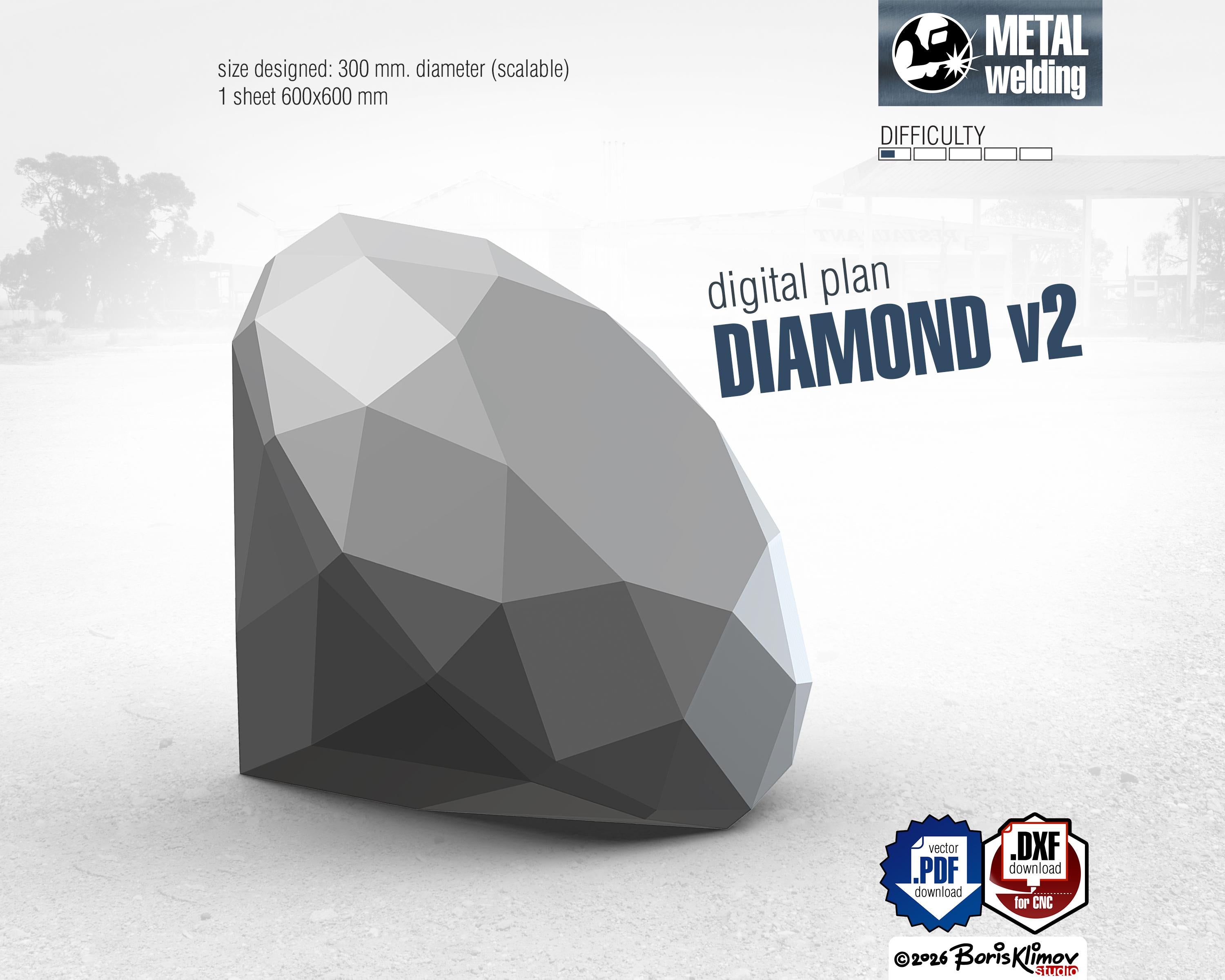 3D Diamond-V2 Welding Project: DIY Metal Sculpture (Digital Files .pdf, .dxf, CNC Ready)