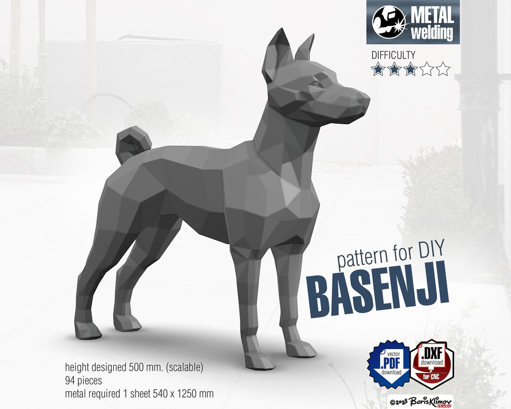 Basenji metal. DIY Welding Plan. Digital files (.pdf, .dxf CNC Cutting)