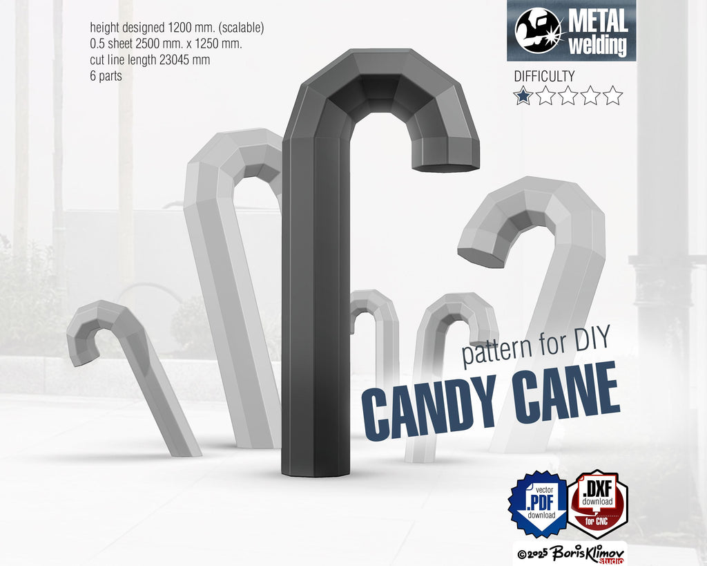 Candy cane 3d sculpture. DIY Welding Plan. Digital files (.pdf, .dxf CNC Cutting)