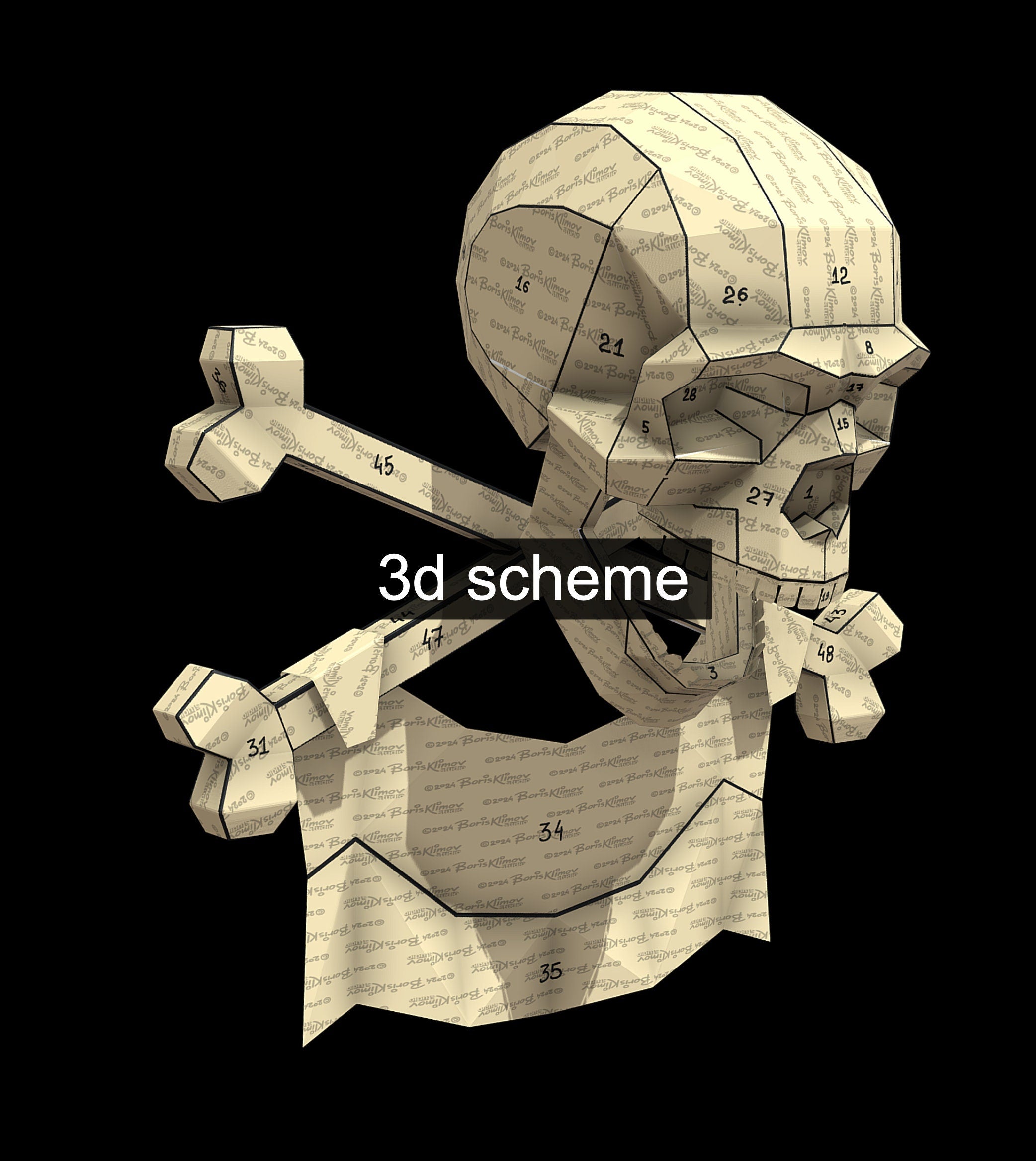 Skull name plate! Weld it yourself with Digital plan for metal. Set of digital files include: .pdf – scheme, .dxf – CNC cutting.