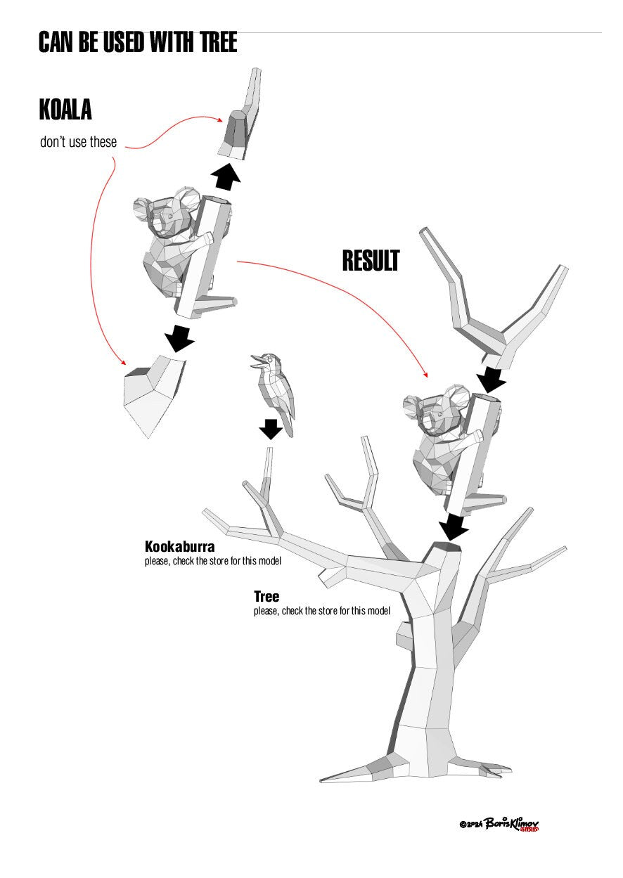 Koala on a tree branch!  Weld it yourself with Digital plan for metal. Set of digital files include: .pdf – scheme, .dxf – CNC cutting.