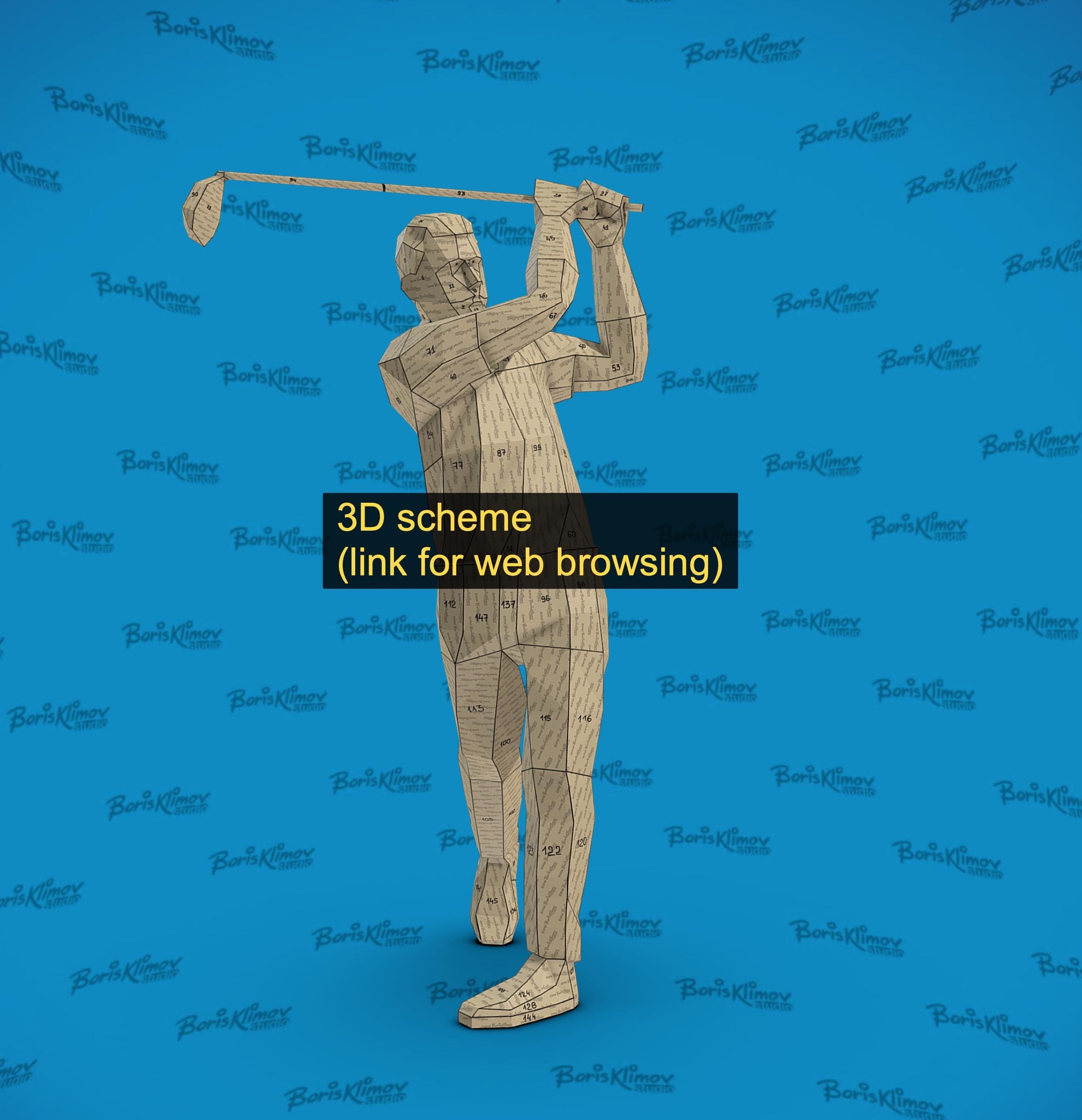 Golf player 3d sculpture. DIY Welding Plan. Digital files (.pdf, .dxf CNC Cutting)