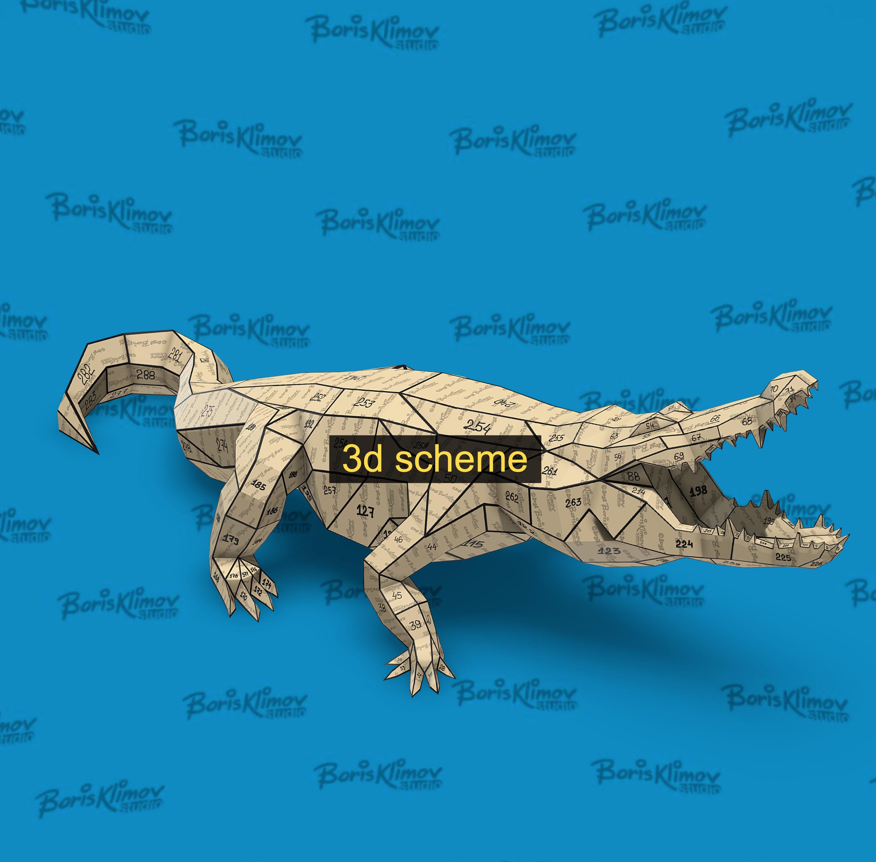 Crocodile, Alligator, DIY metal welding low poly 3d model, digital pattern .pdf .dxf