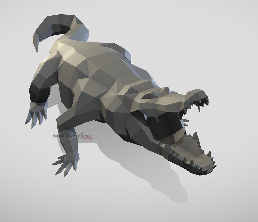 Crocodile, Alligator, DIY metal welding low poly 3d model, digital pattern .pdf .dxf