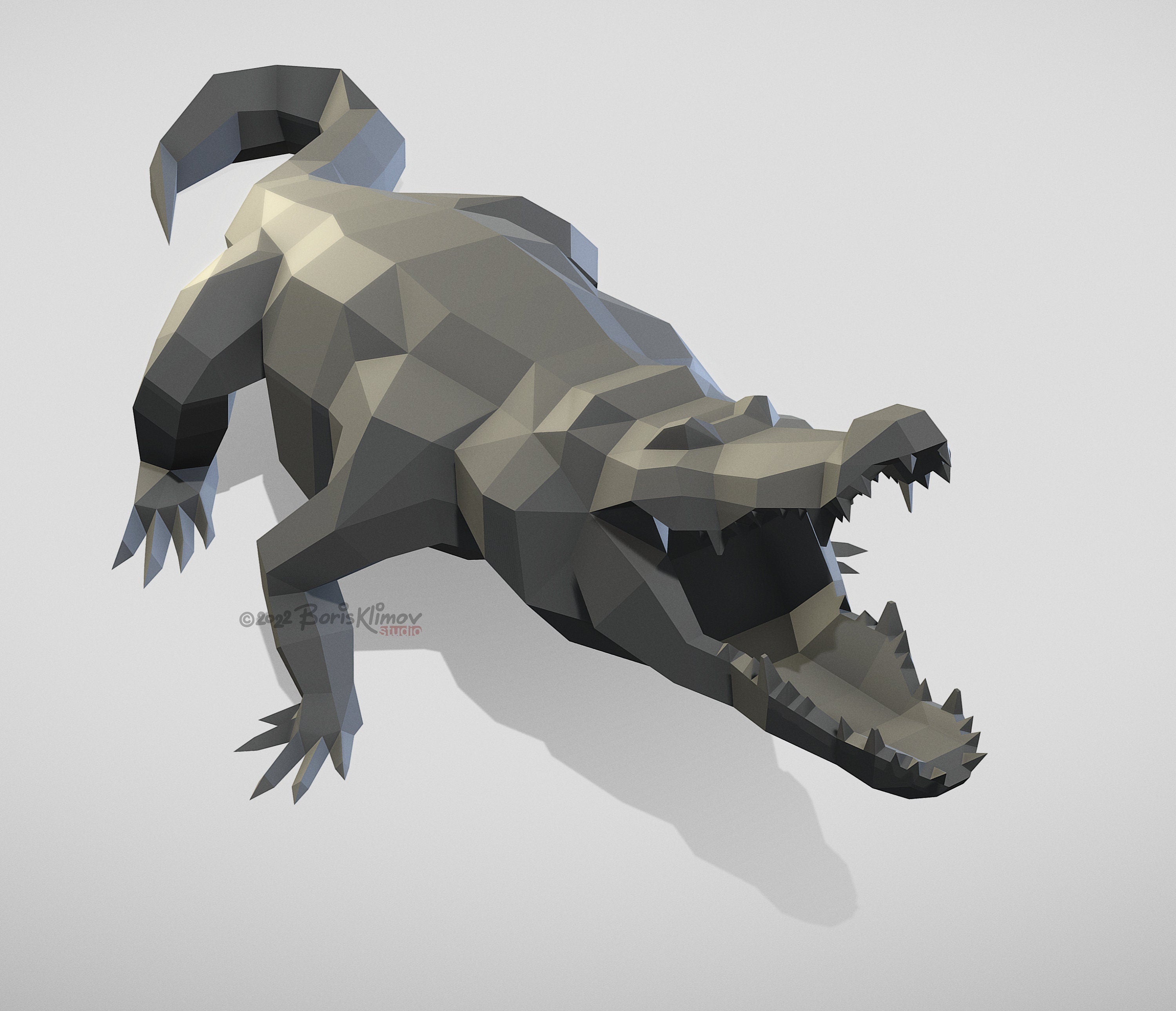 Crocodile, Alligator, DIY metal welding low poly 3d model, digital pattern .pdf .dxf