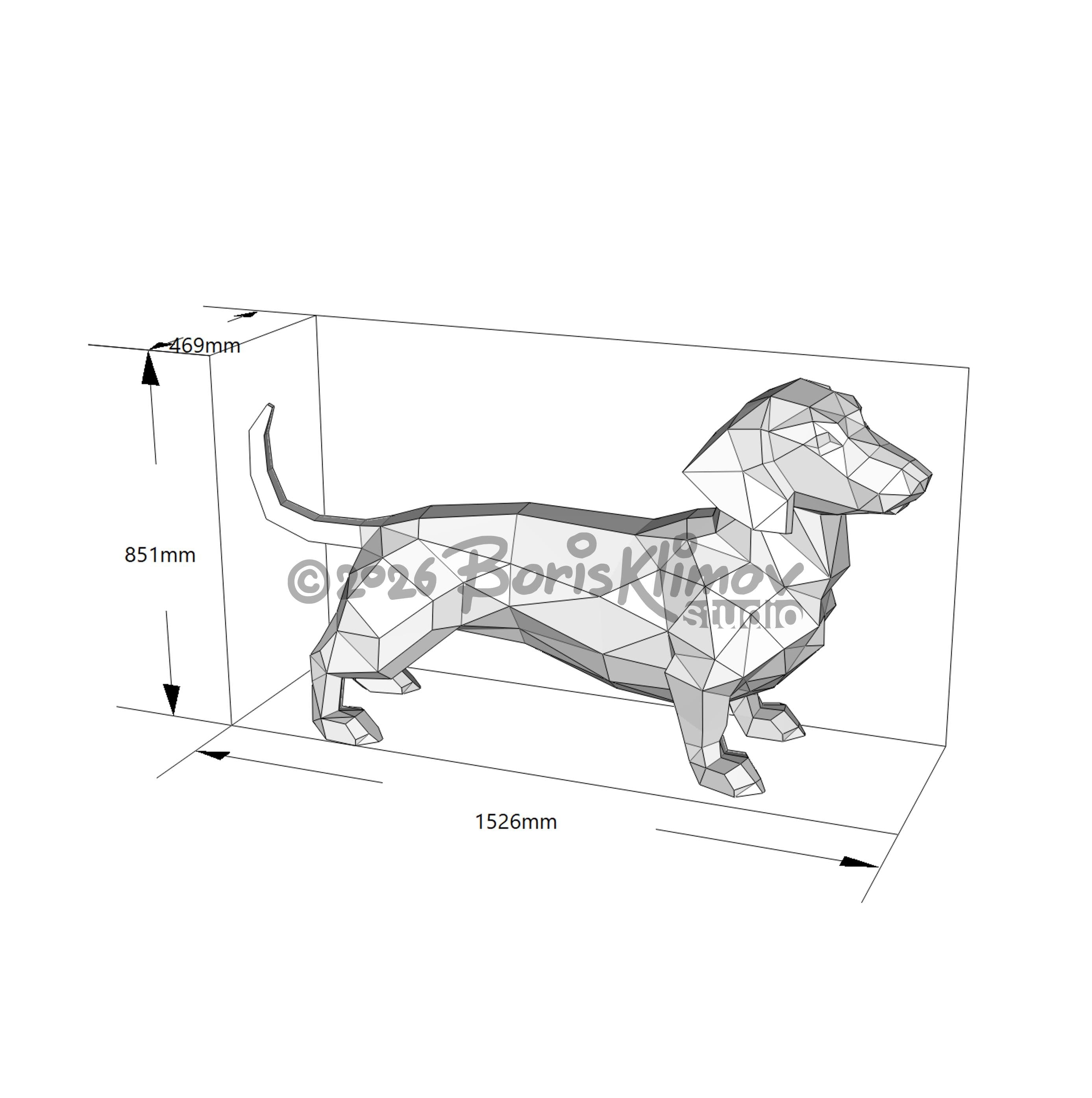Dachshund 3d sculpture. DIY Welding Plan. Digital files (.pdf, .dxf CNC Cutting)