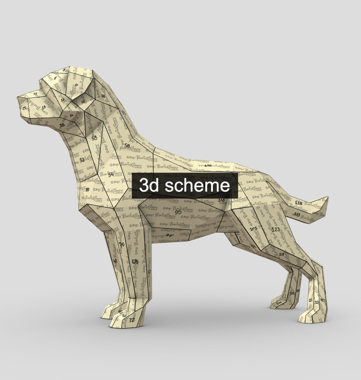 Rottweiler DIY metal welding low poly 3d model - digital pattern. pdf (assembly scheme), dxf. (CNC cut)
