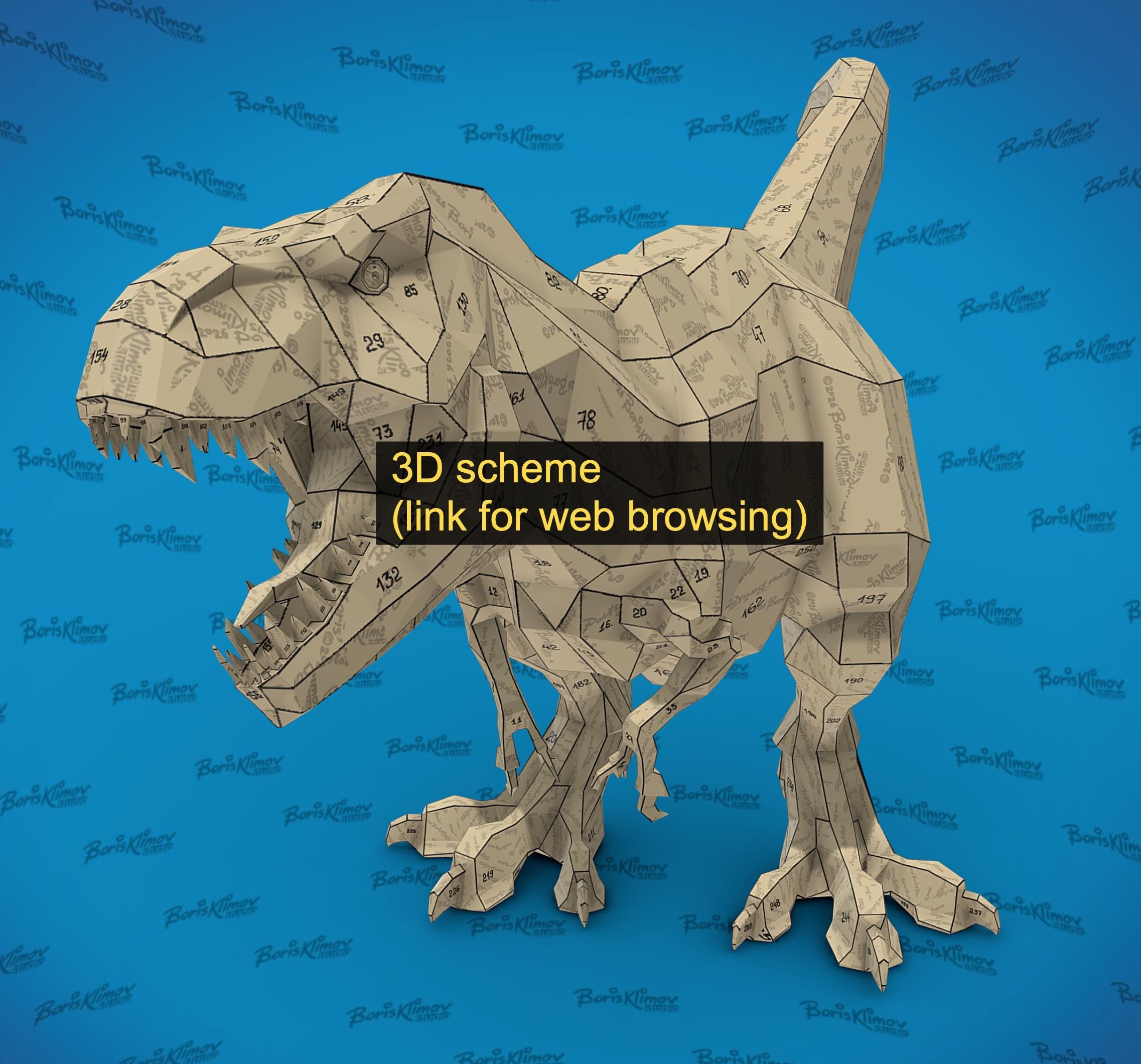 T. rex 3d sculpture. DIY Welding Plan. Digital files (.pdf, .dxf CNC Cutting)