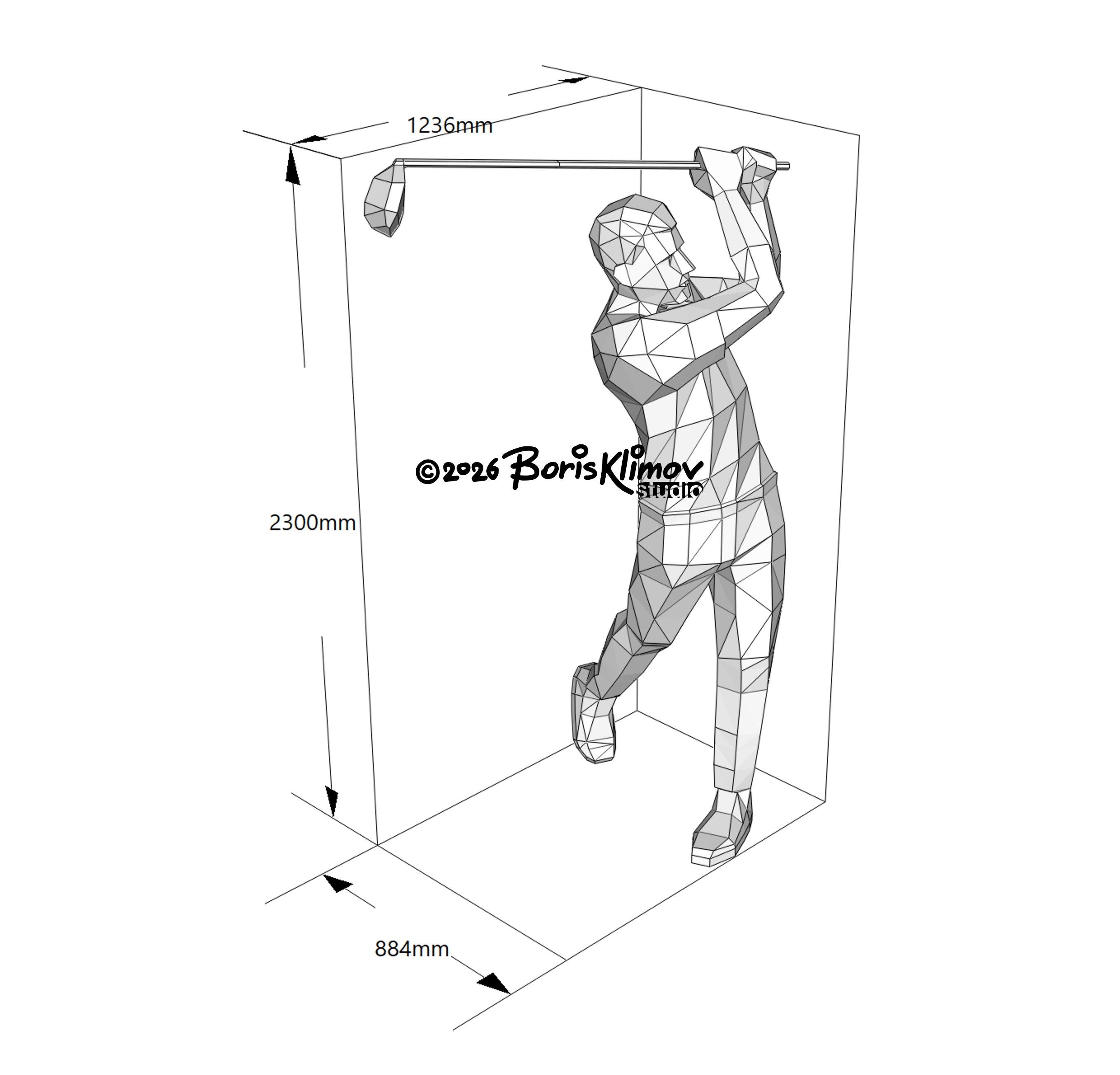 Golf player 3d sculpture. DIY Welding Plan. Digital files (.pdf, .dxf CNC Cutting)