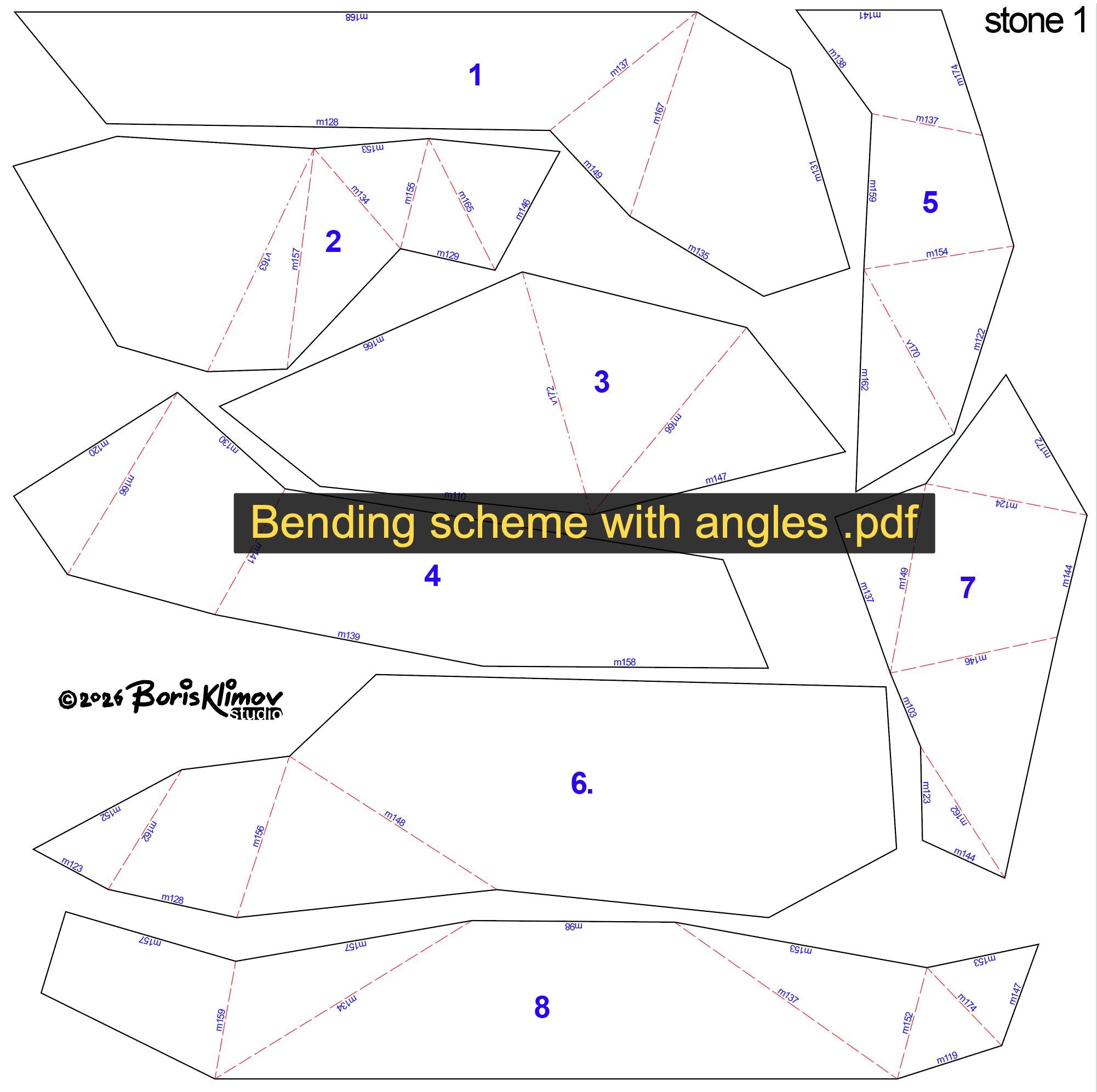 Stones 3d sculpture. DIY Welding Plan. Digital files (.pdf, .dxf CNC Cutting)