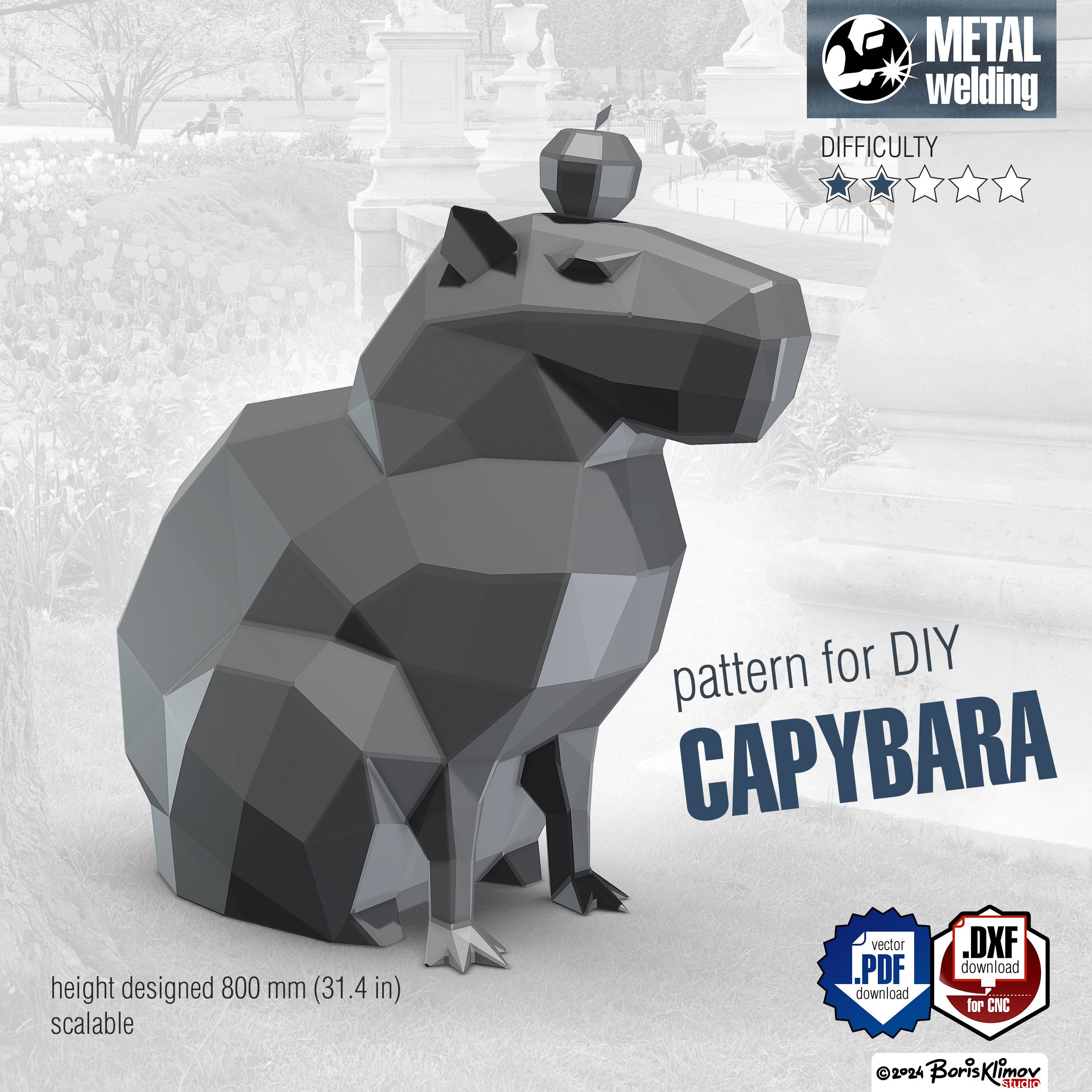 Capybara! Weld it yourself with Digital plan for metal. Set of digital files .pdf – scheme, .dxf – CNC cutting.