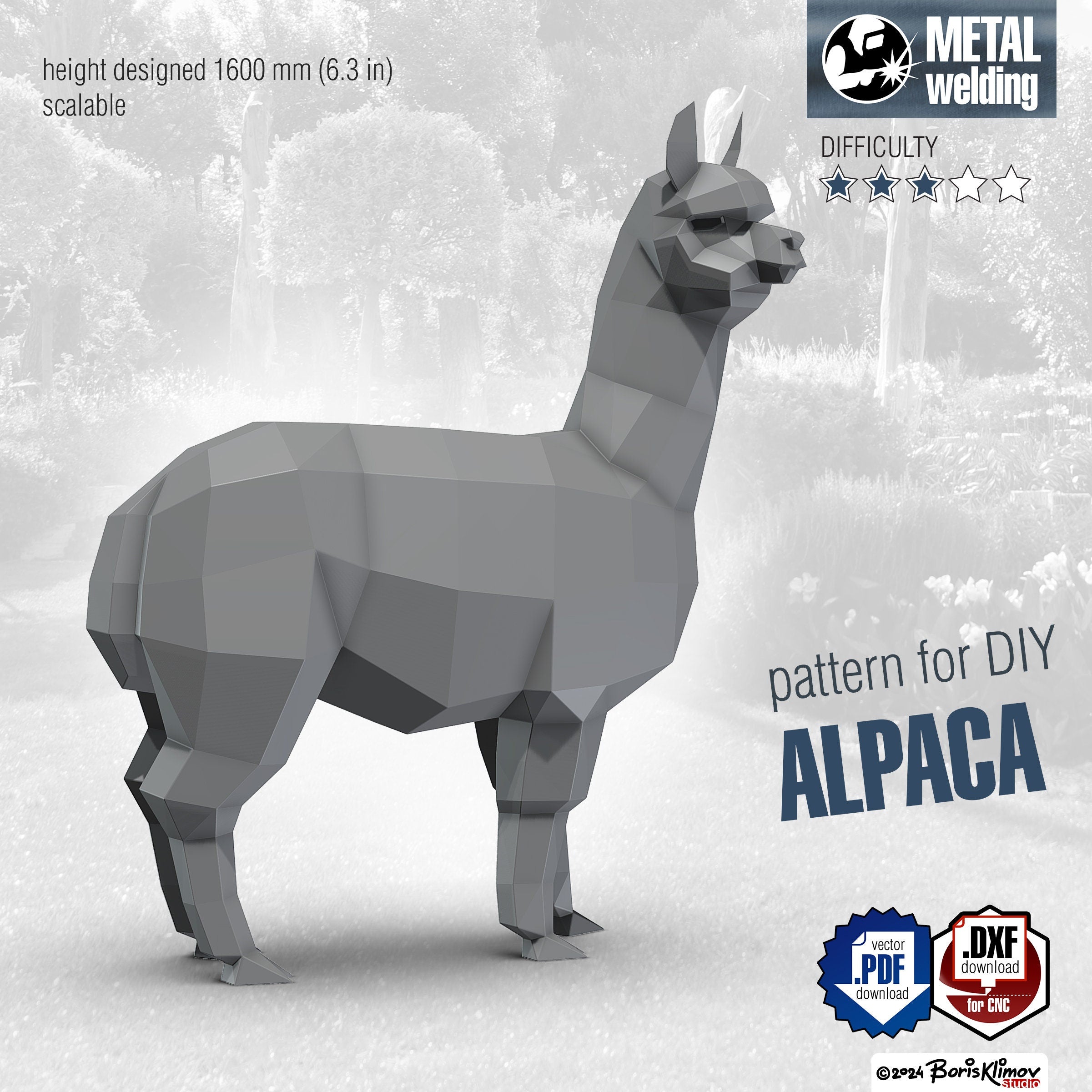 Alpaca! Weld it yourself with Digital plan for metal. Set of digital files .pdf – scheme, .dxf – CNC cutting.