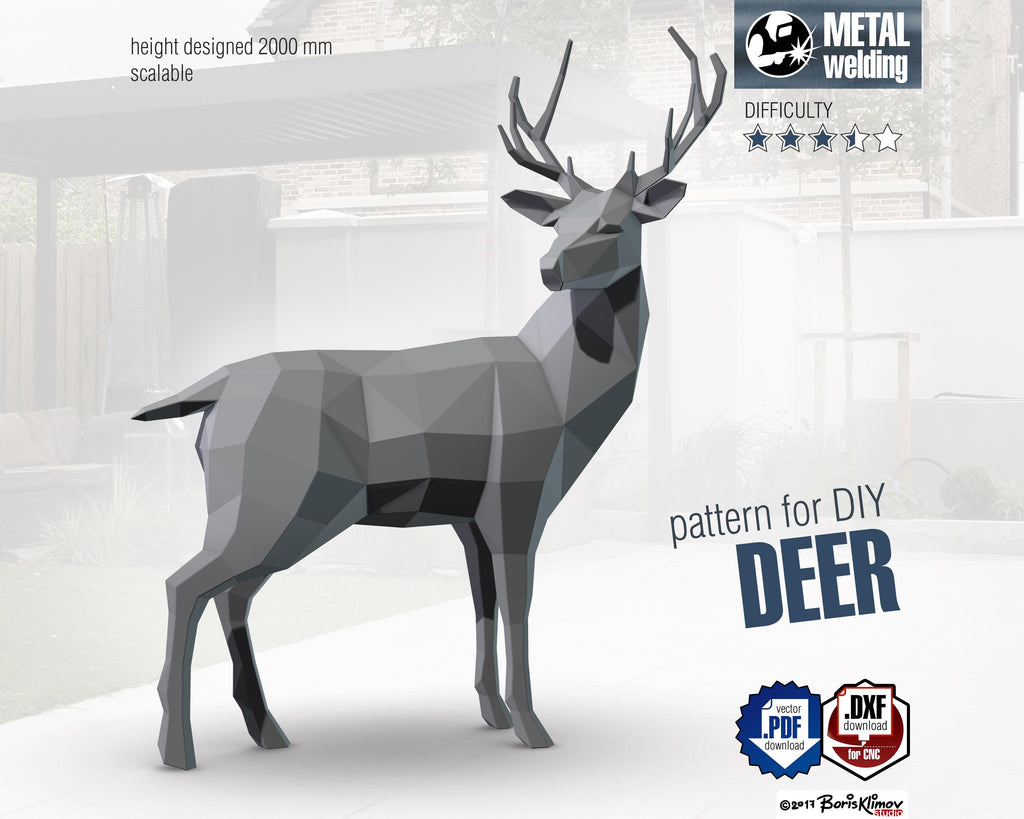 Deer! Weld it yourself with Digital plan for metal. Set of digital files include .pdf – scheme, .dxf – CNC cutting.
