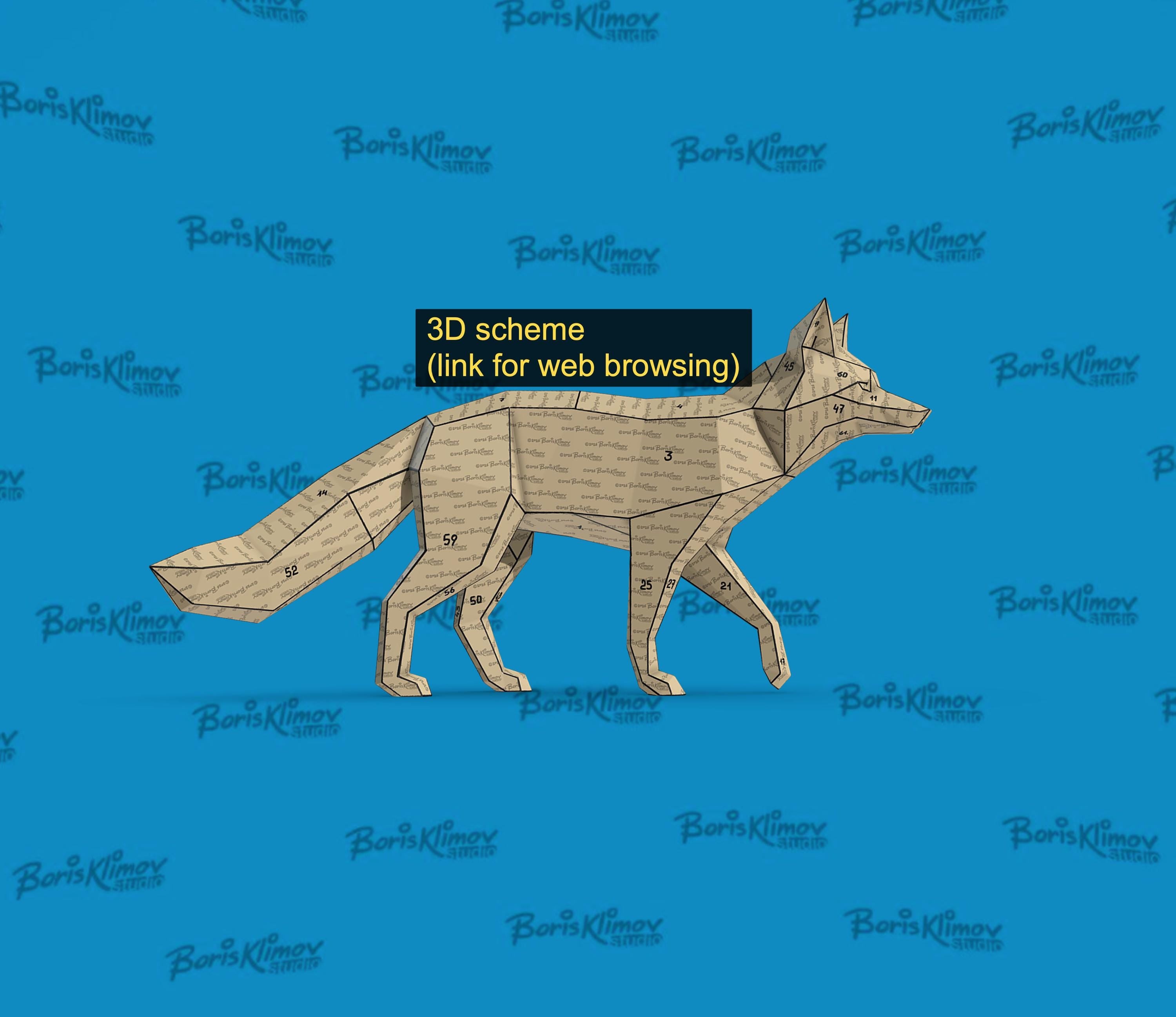 Fox 3d sculpture. DIY Welding Plan. Digital files (.pdf, .dxf CNC Cutting)