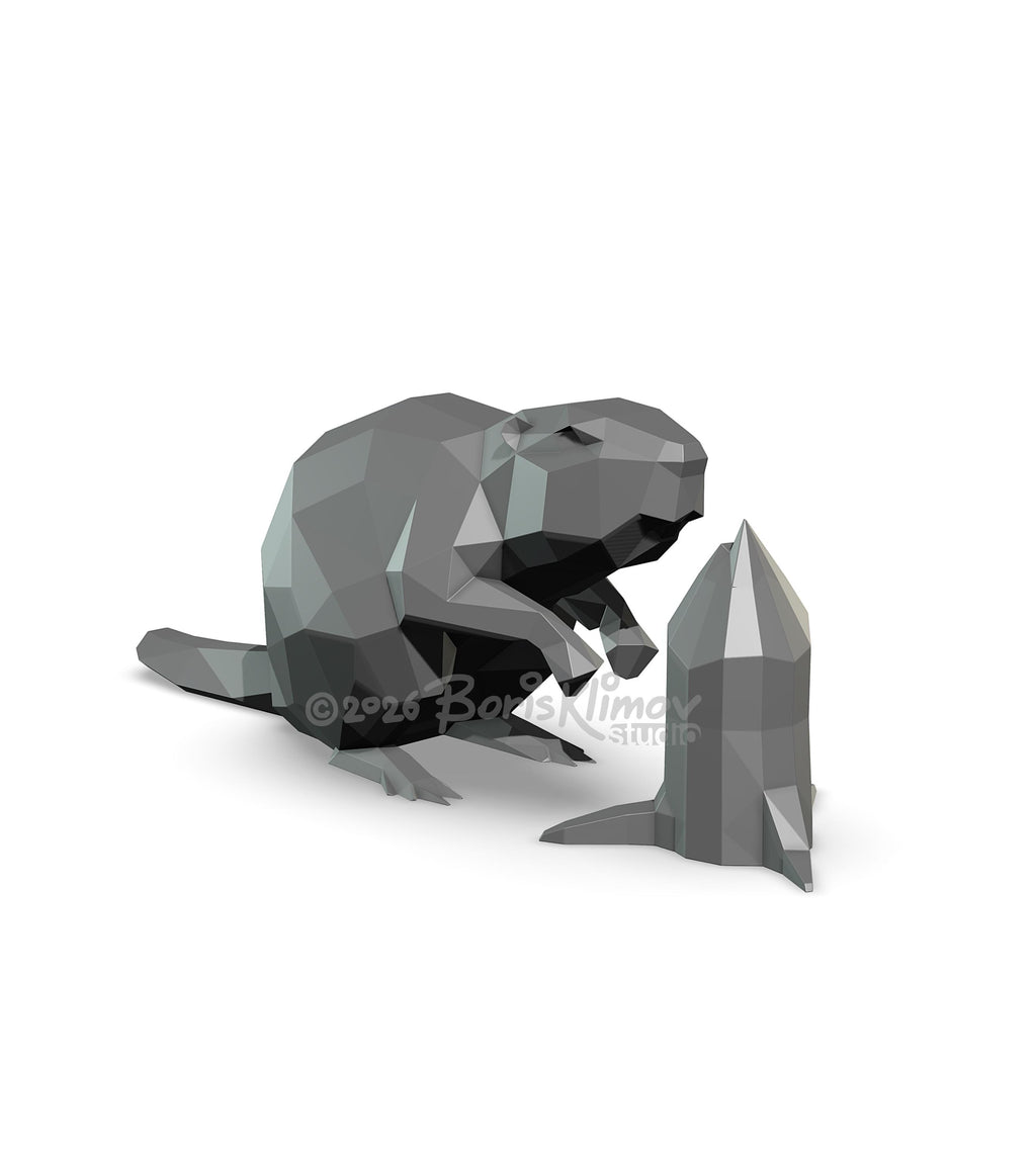 Beaver and stump 3d sculpture. DIY Welding Plan. Digital files (.pdf, .dxf CNC Cutting)
