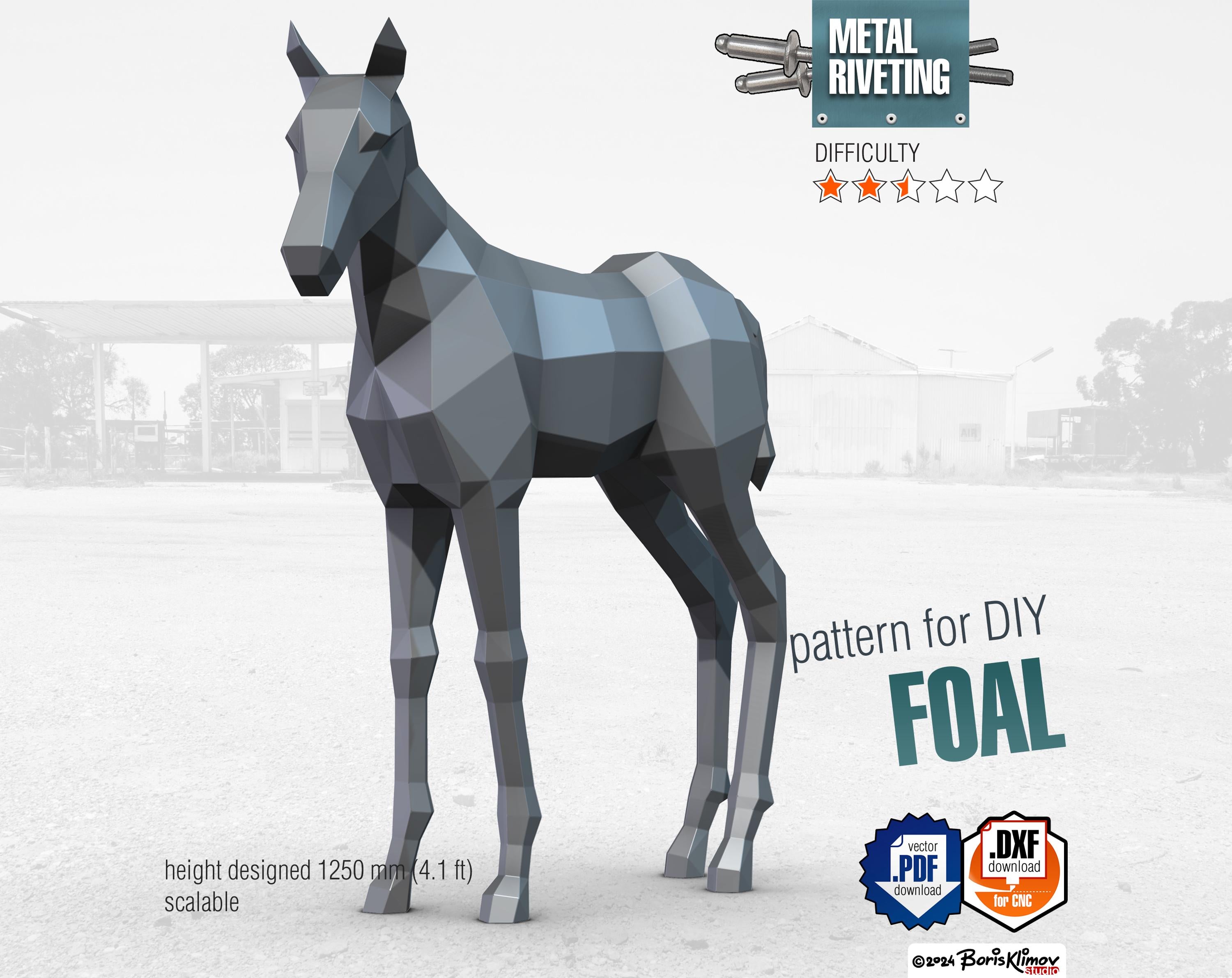 Foal, colt, baby horse! RIVET it yourself with Digital plan for metal, files: .pdf (instruction), .dxf (for CNC cutting)