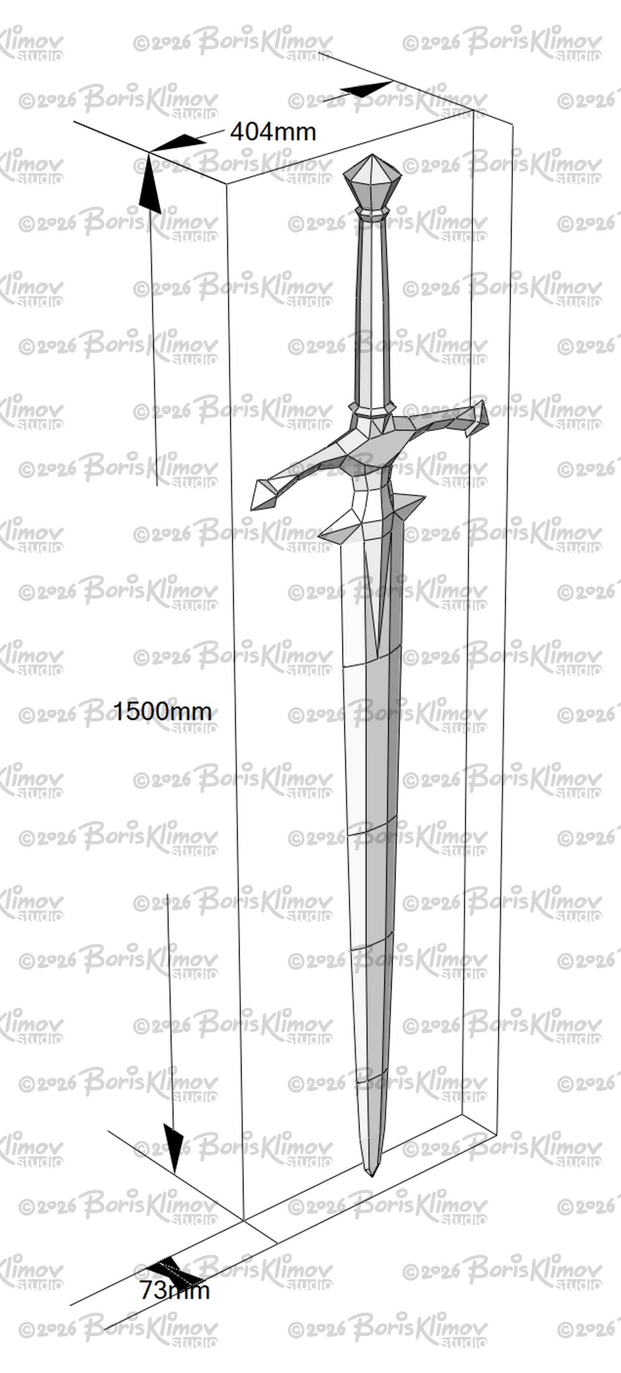 Medieval Sword 3d sculpture. DIY Welding Plan. Digital files (.pdf, .dxf CNC Cutting)