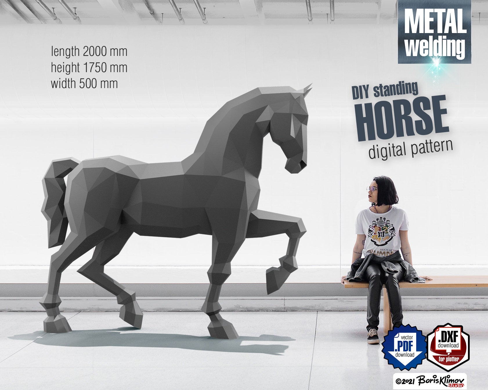 Horse! Weld it yourself with Digital plan for metal. Set of digital files include: .pdf – scheme, .dxf – CNC cutting.