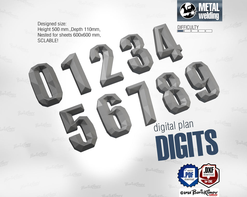 3D Metal Digits Pattern. DXF PDF Welding Template (Digital Download)