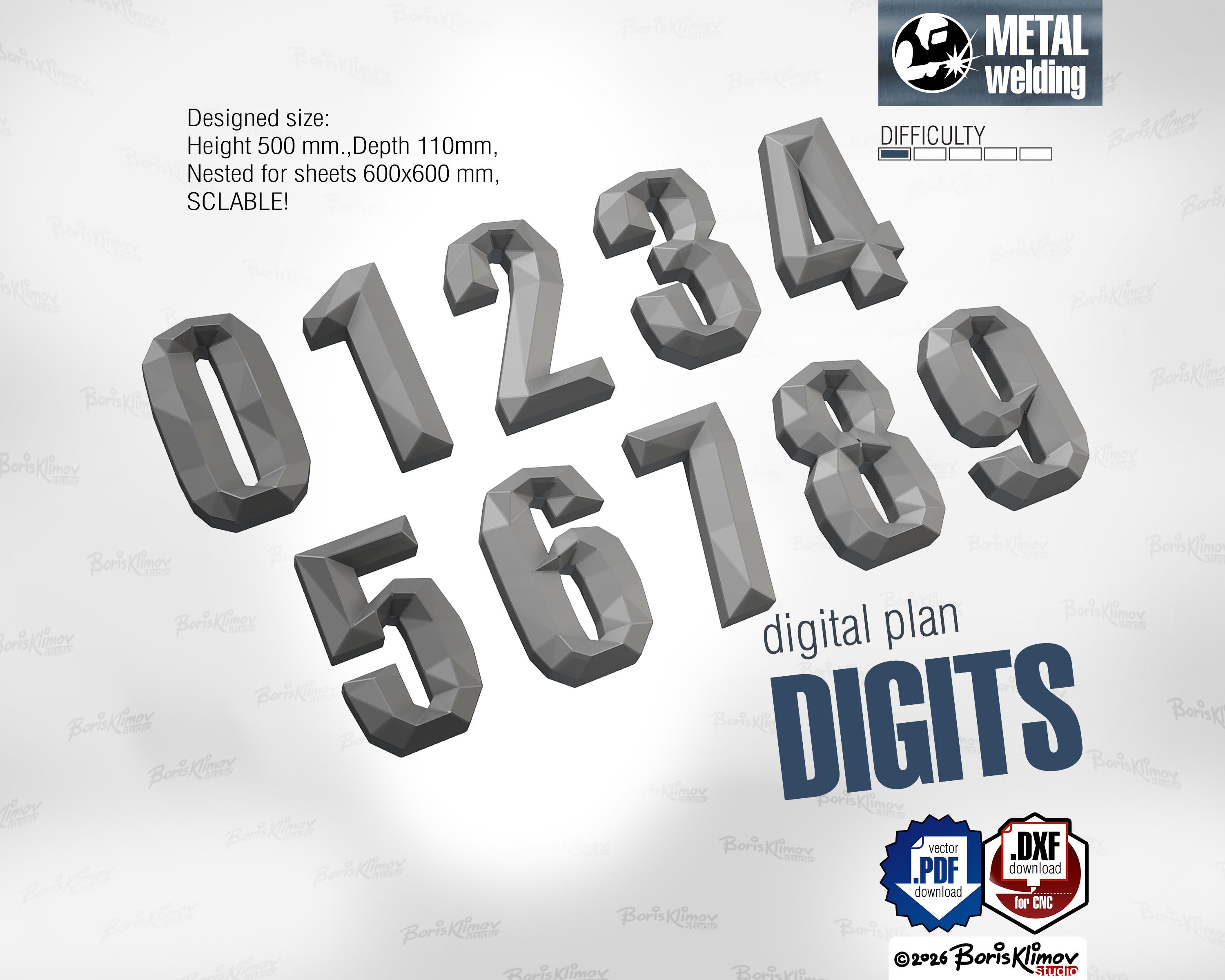 3D Metal Digits Pattern. DXF PDF Welding Template (Digital Download)