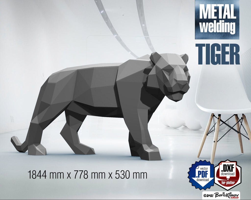 Tiger 3D sculpture, Metal Welding Digital Plan (PDF & DXF)