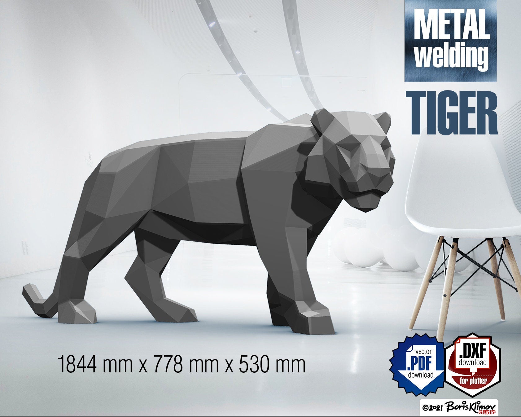 Tiger 3D sculpture, Metal Welding Digital Plan (PDF & DXF)