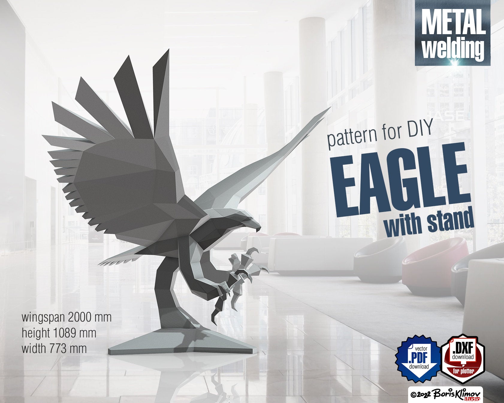 Eagle! Weld it yourself with Digital plan for metal. Set of digital files include: .pdf – scheme, .dxf – CNC cutting.