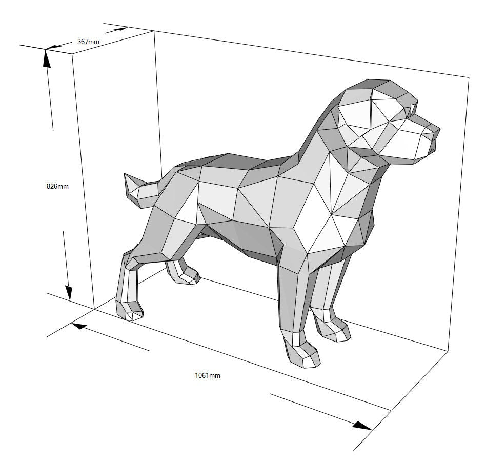 Rottweiler DIY metal welding low poly 3d model - digital pattern. pdf (assembly scheme), dxf. (CNC cut)