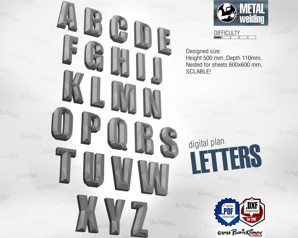 3D Metal Letters Pattern. DXF PDF Welding Template (Digital Download)