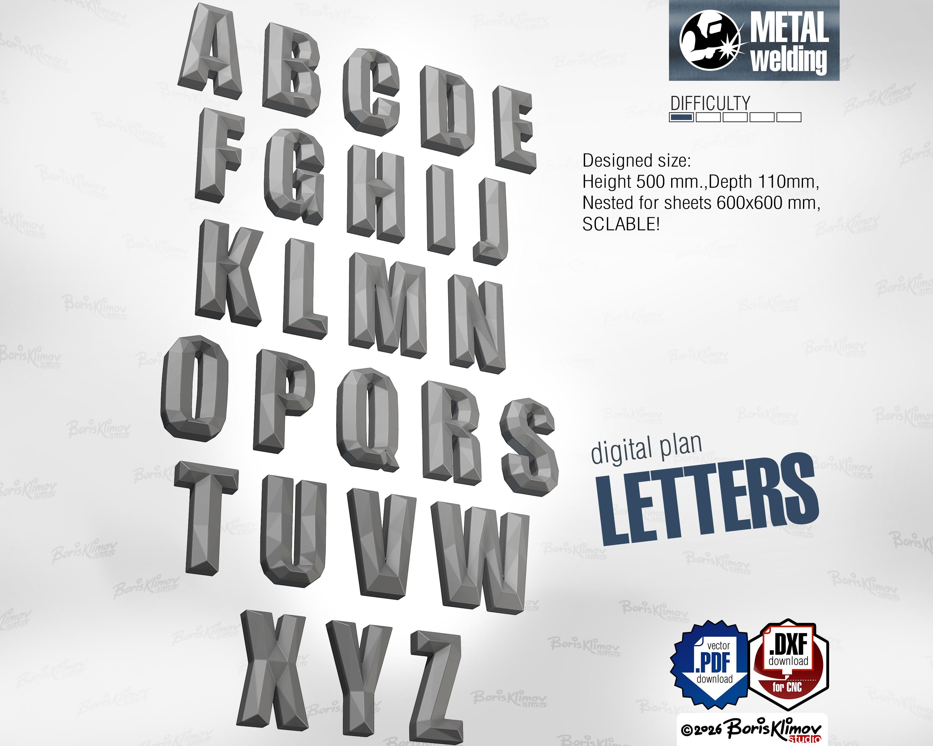 3D Metal Letters Pattern. DXF PDF Welding Template (Digital Download)
