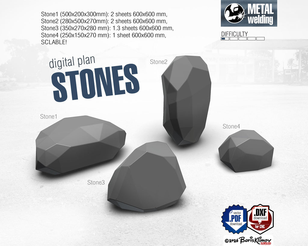 Stones 3d sculpture. DIY Welding Plan. Digital files (.pdf, .dxf CNC Cutting)