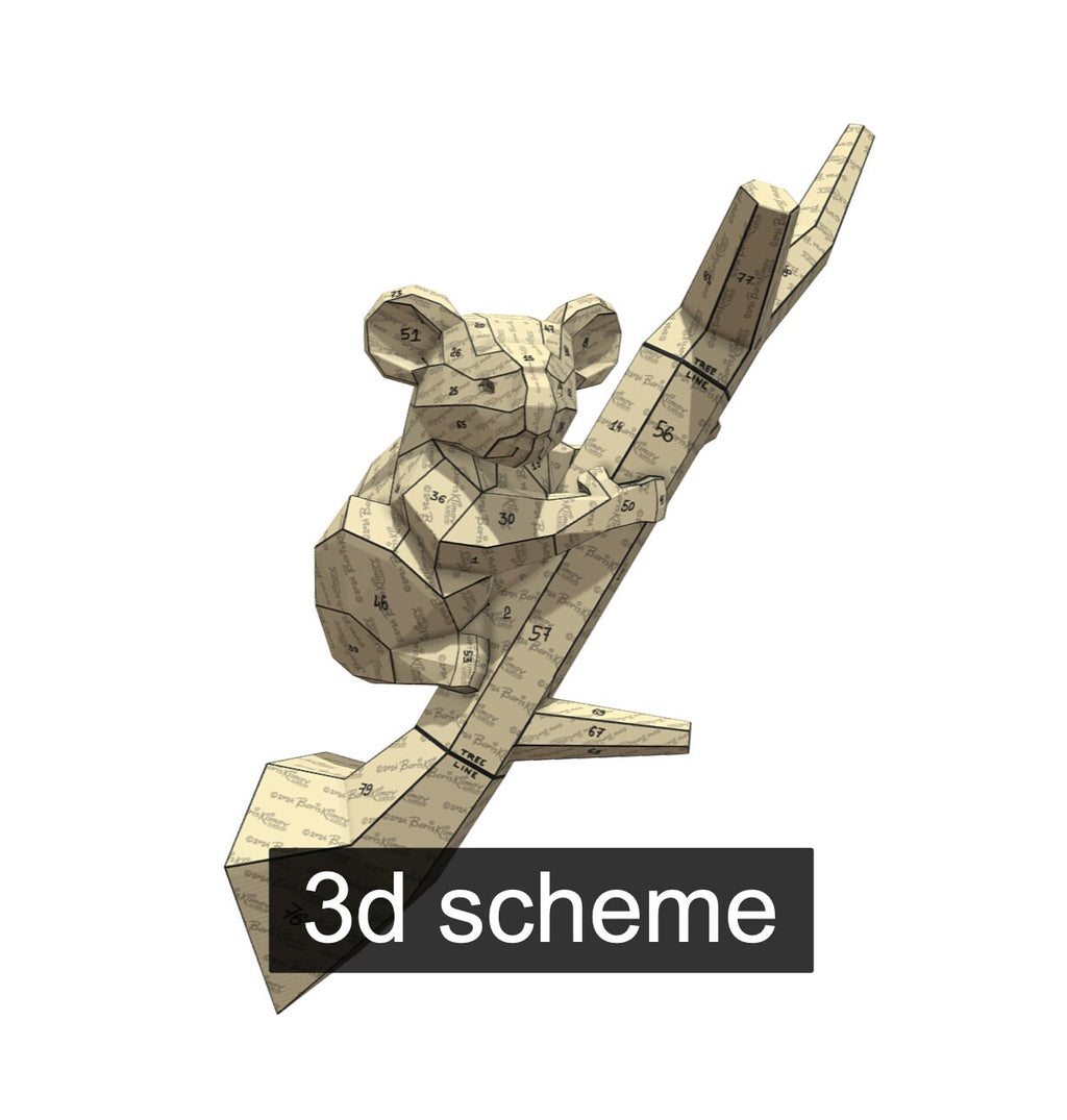 Koala on a tree branch!  Weld it yourself with Digital plan for metal. Set of digital files include: .pdf – scheme, .dxf – CNC cutting.