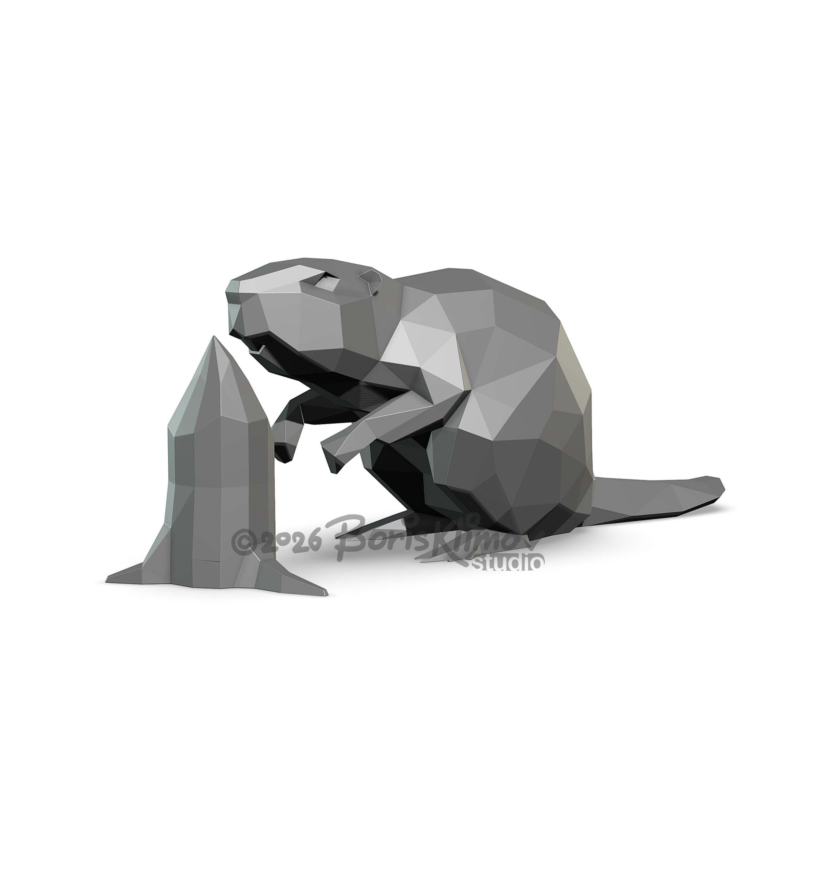Beaver and stump 3d sculpture. DIY Welding Plan. Digital files (.pdf, .dxf CNC Cutting)