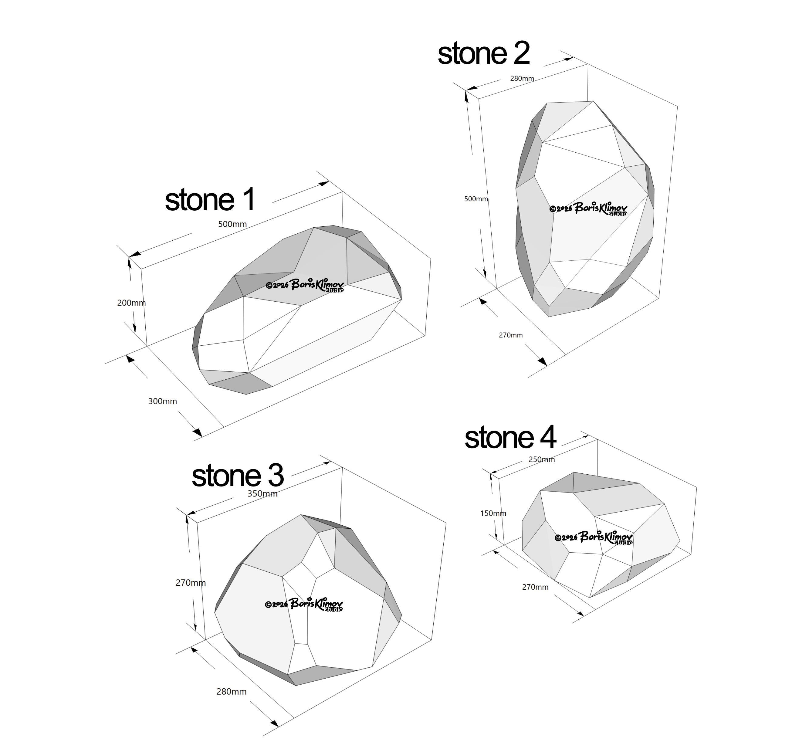Stones 3d sculpture. DIY Welding Plan. Digital files (.pdf, .dxf CNC Cutting)