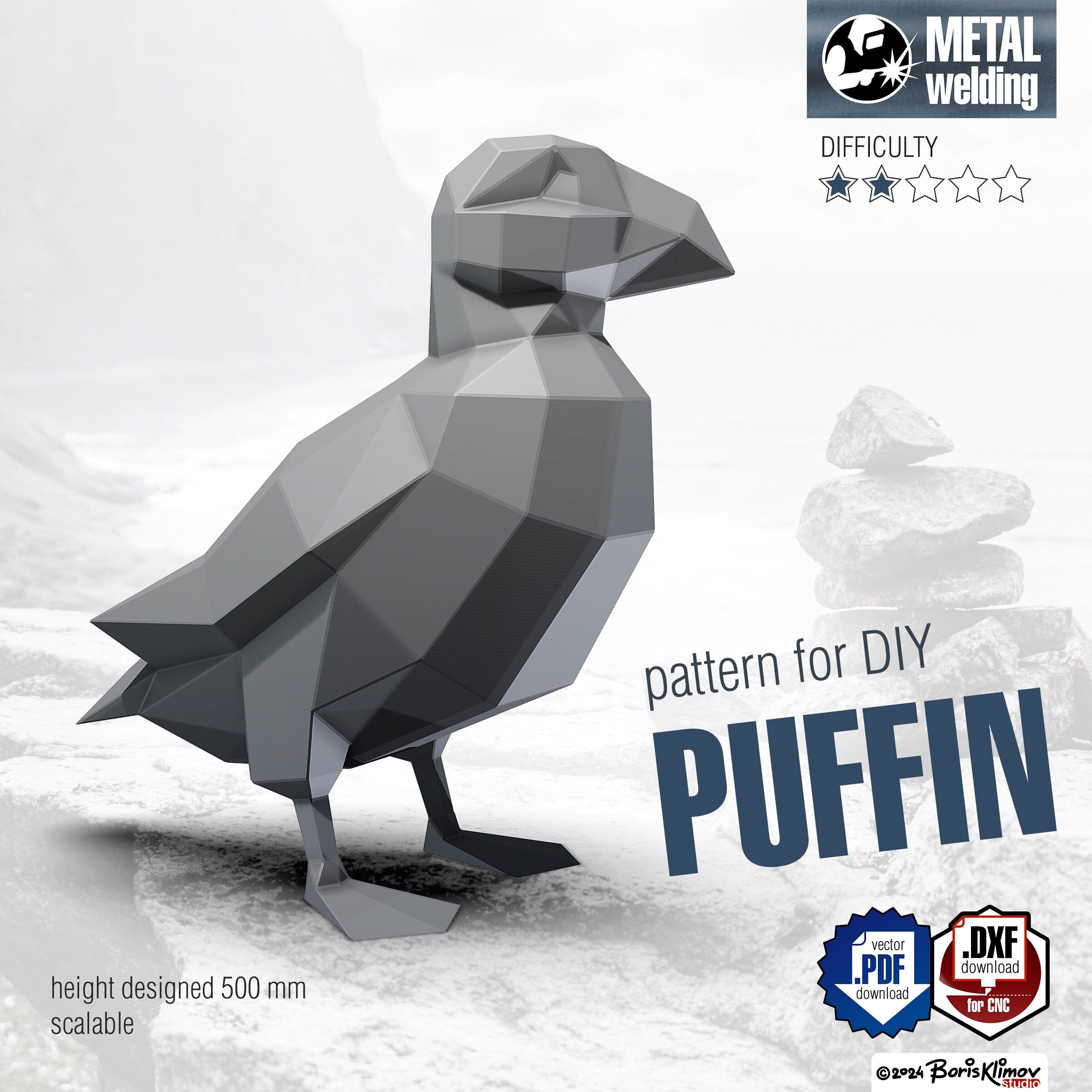 Puffin! Weld it yourself with Digital plan for metal. Set of digital files include .pdf – scheme, .dxf – CNC cutting.