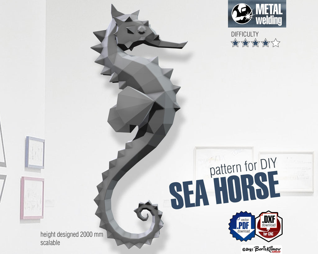 Sea horse! Weld it yourself with Digital plan for metal: .pdf – scheme, .dxf – CNC cutting