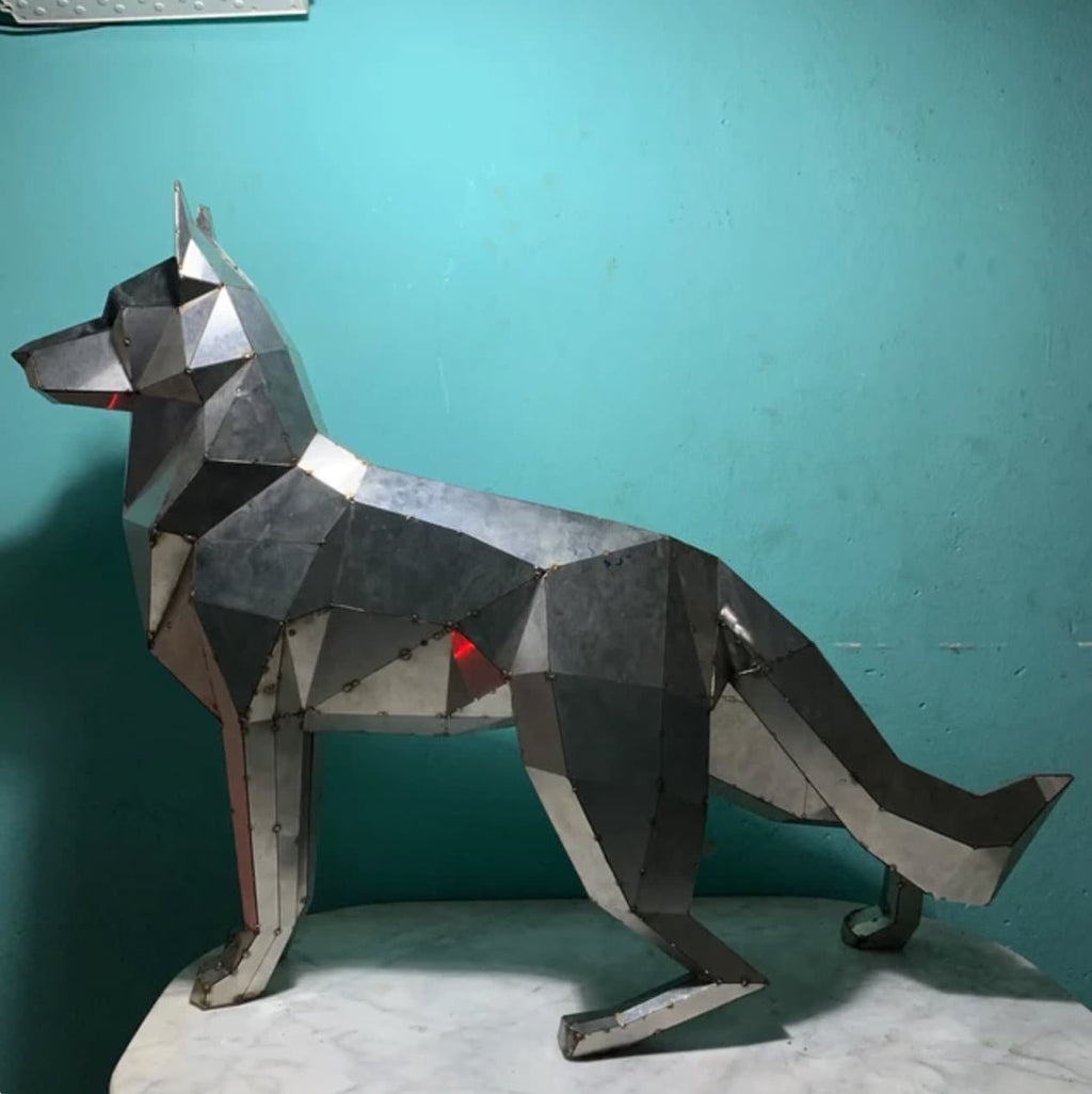 German shepherd! Weld it yourself with Digital plan for metal. Set of digital files include: .pdf – scheme, .dxf – CNC cutting.