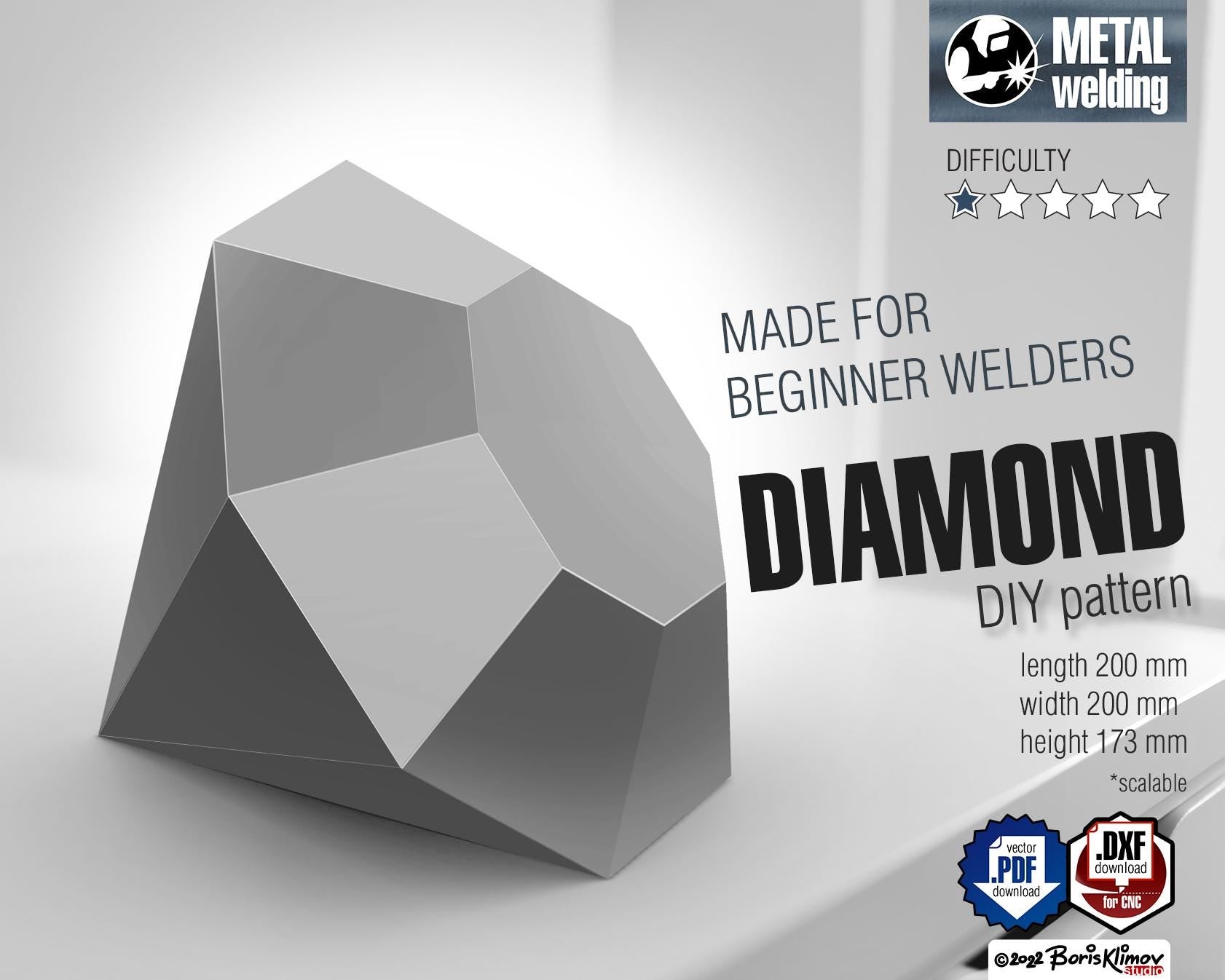3D Diamond Welding Project: DIY Metal Sculpture (Digital Files .pdf, .dxf, CNC Ready)