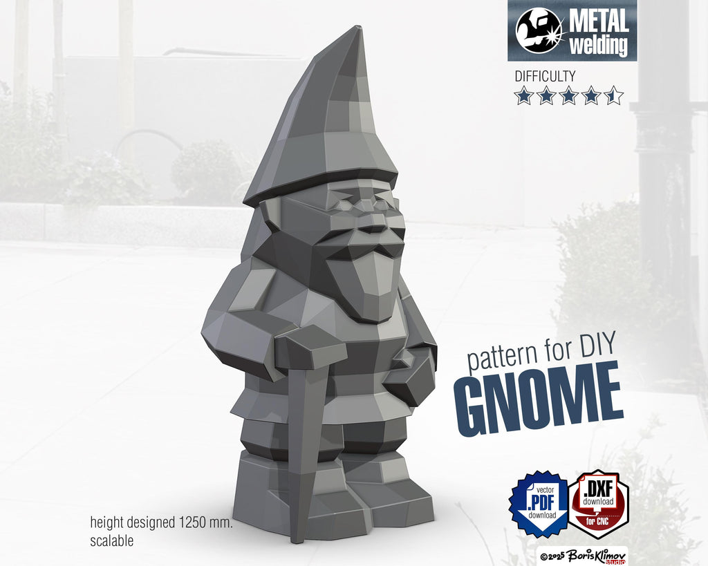 DIY Garden Gnome Metal Welding Plan. Digital files (.pdf, .dxf CNC Cutting)