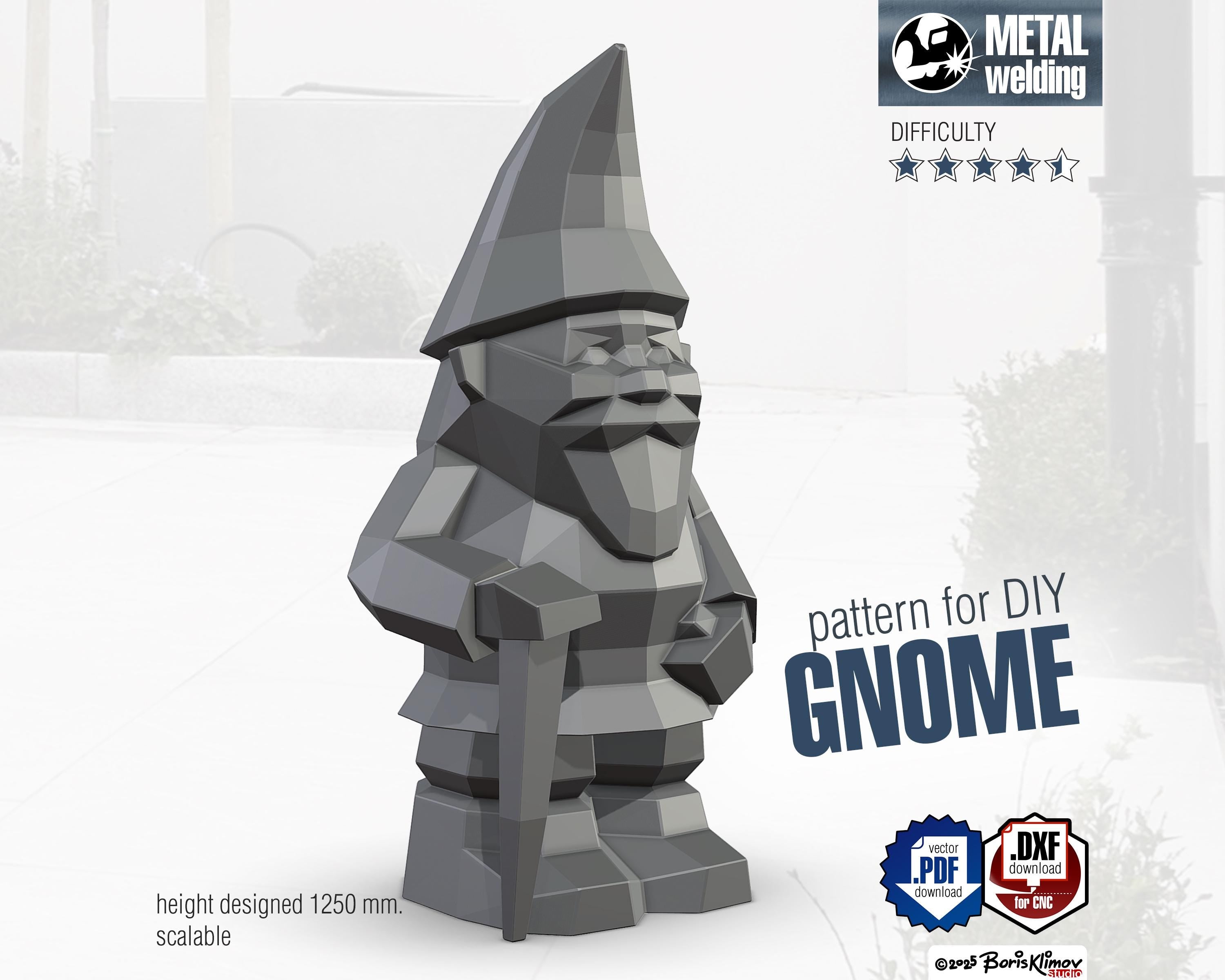 DIY Garden Gnome Metal Welding Plan. Digital files (.pdf, .dxf CNC Cutting)