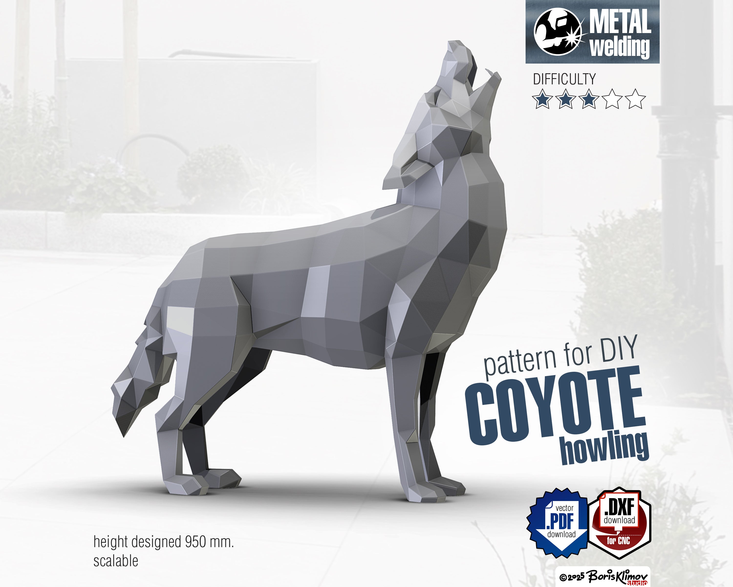 DIY Metal Coyote Welding Project, CNC Cutting Digital Plan (pdf & dxf)
