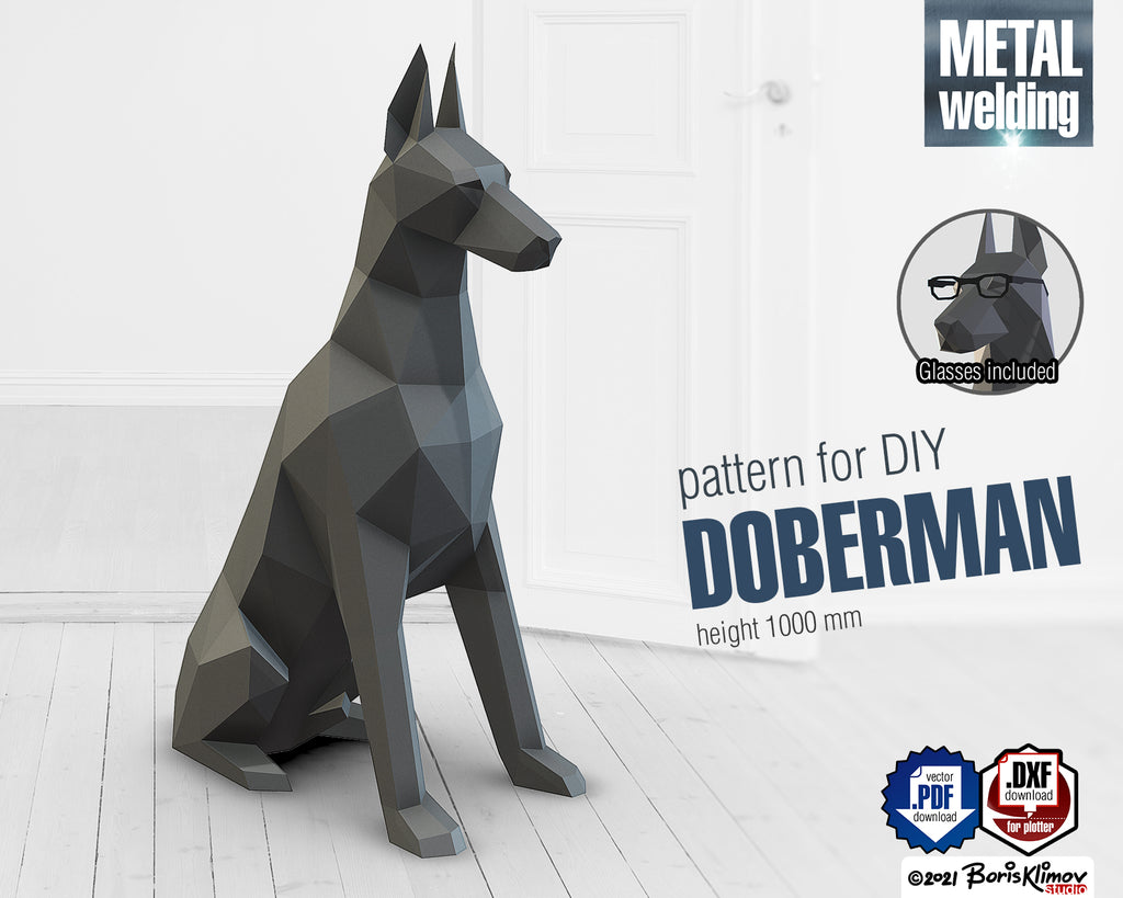 Doberman! Weld it yourself with Digital plan for metal. Set of digital files include: .pdf – scheme, .dxf – CNC cutting.