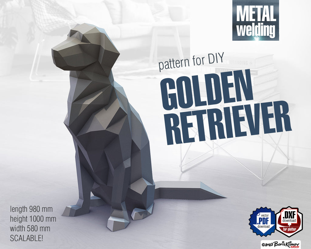 Golden Retriever! Weld it yourself with Digital plan for metal. Set of digital files include: .pdf – scheme, .dxf – CNC cutting.