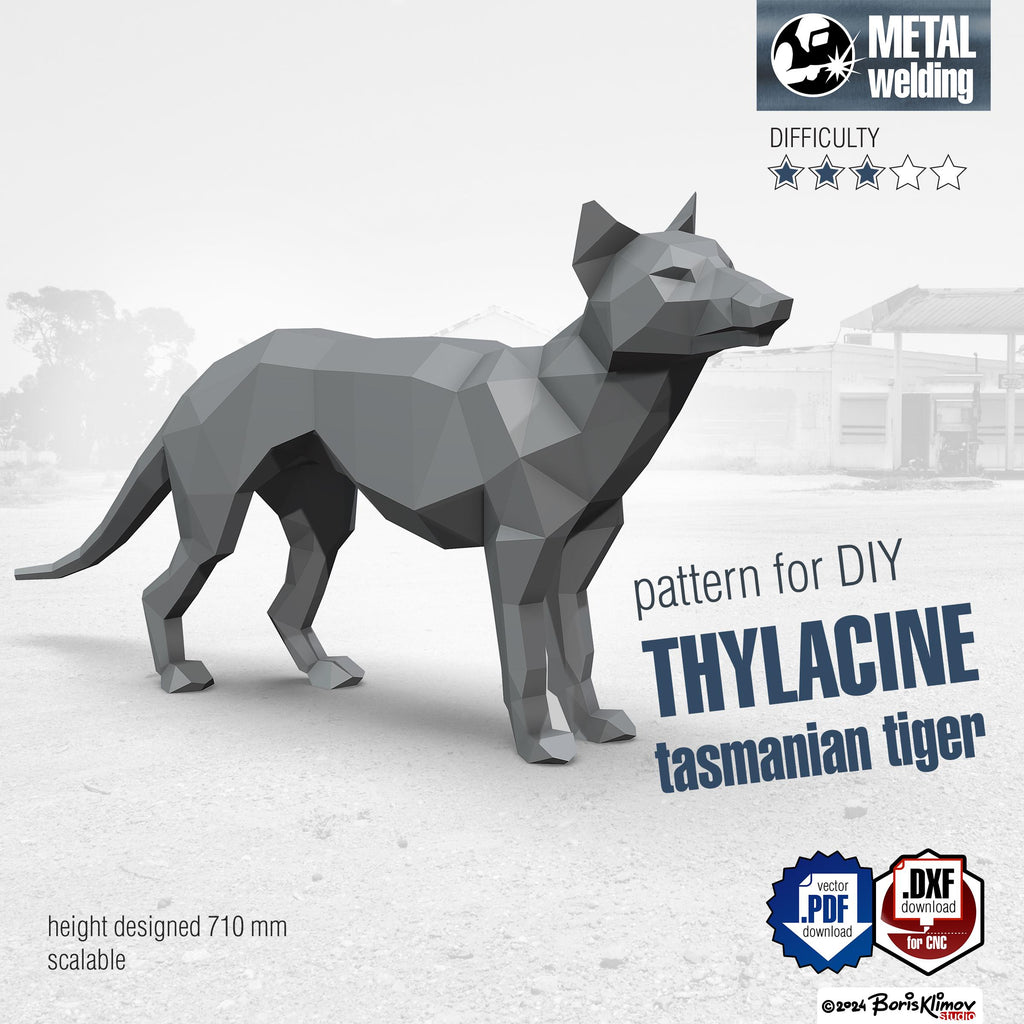 Thylacine, tasmanian tiger! Weld it yourself with Digital plan for metal. Set of digital files include .pdf – scheme, .dxf – CNC cutting.
