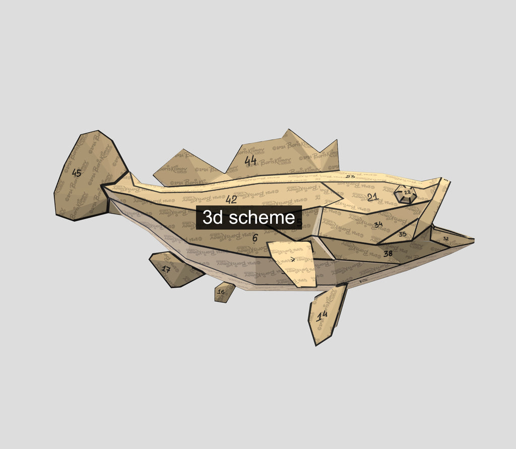 Cod fish! Weld it yourself with Digital plan for metal. Set of digital files include .pdf – scheme, .dxf – CNC cutting.
