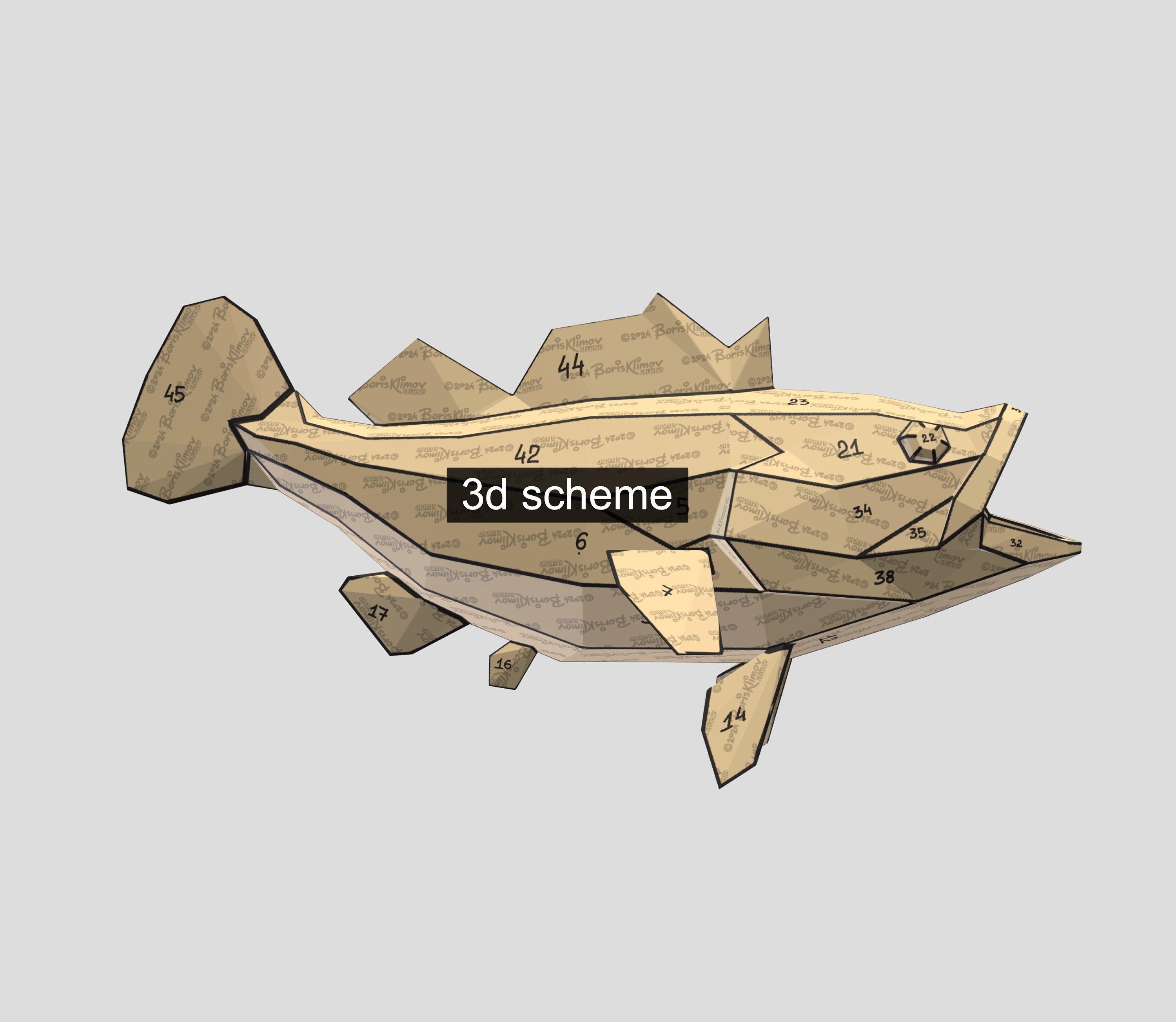 Cod fish! Weld it yourself with Digital plan for metal. Set of digital files include .pdf – scheme, .dxf – CNC cutting.